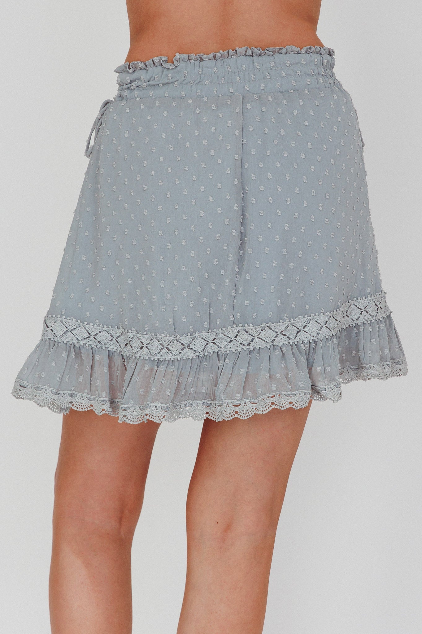 Louella Elasticated Waist Lace Trim Skirt Sage-Maymioy