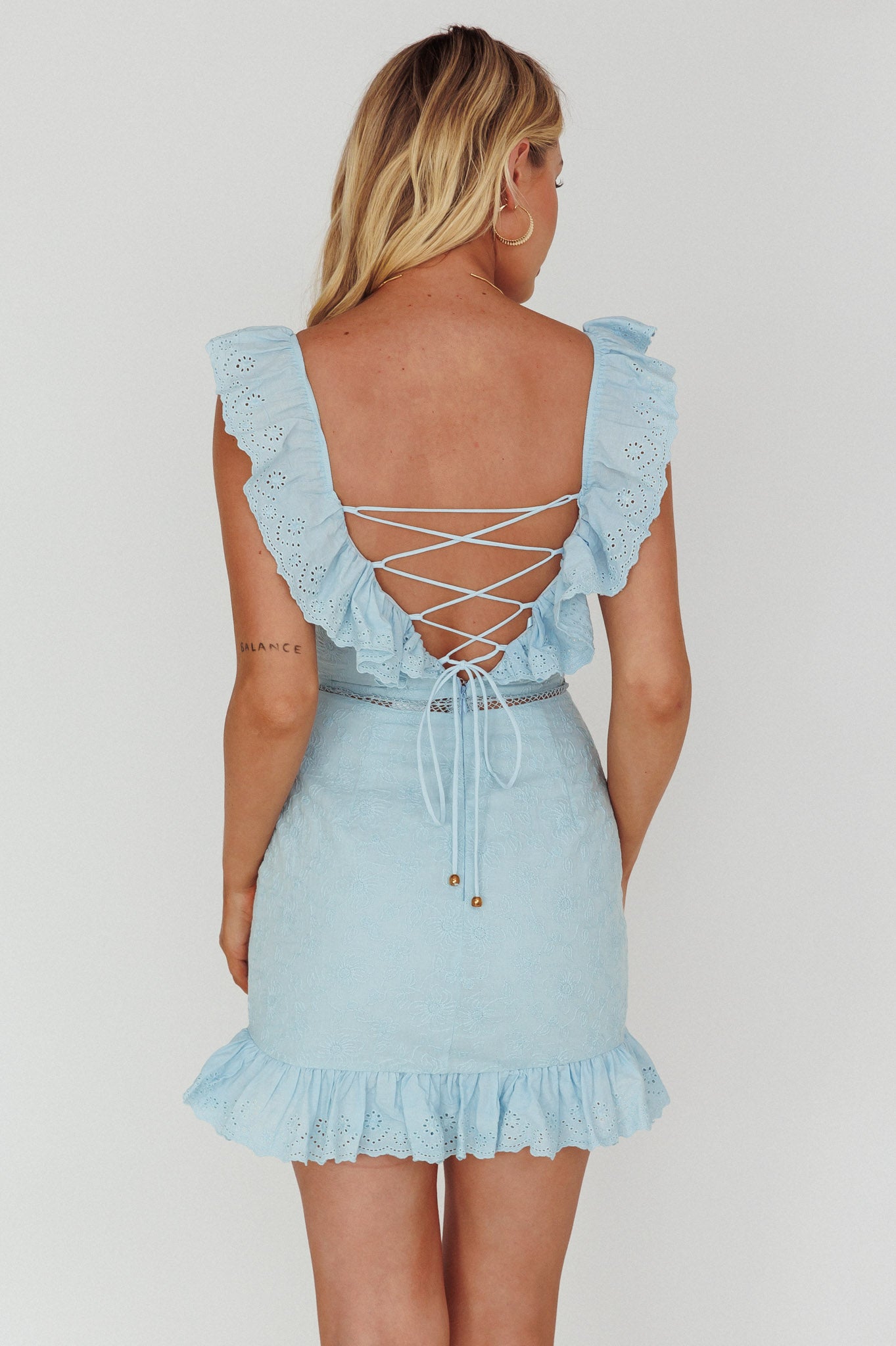 Sweet Melody Sweetheart Neckline Off-Shoulder Dress Lace Steel Blue-Maymioy