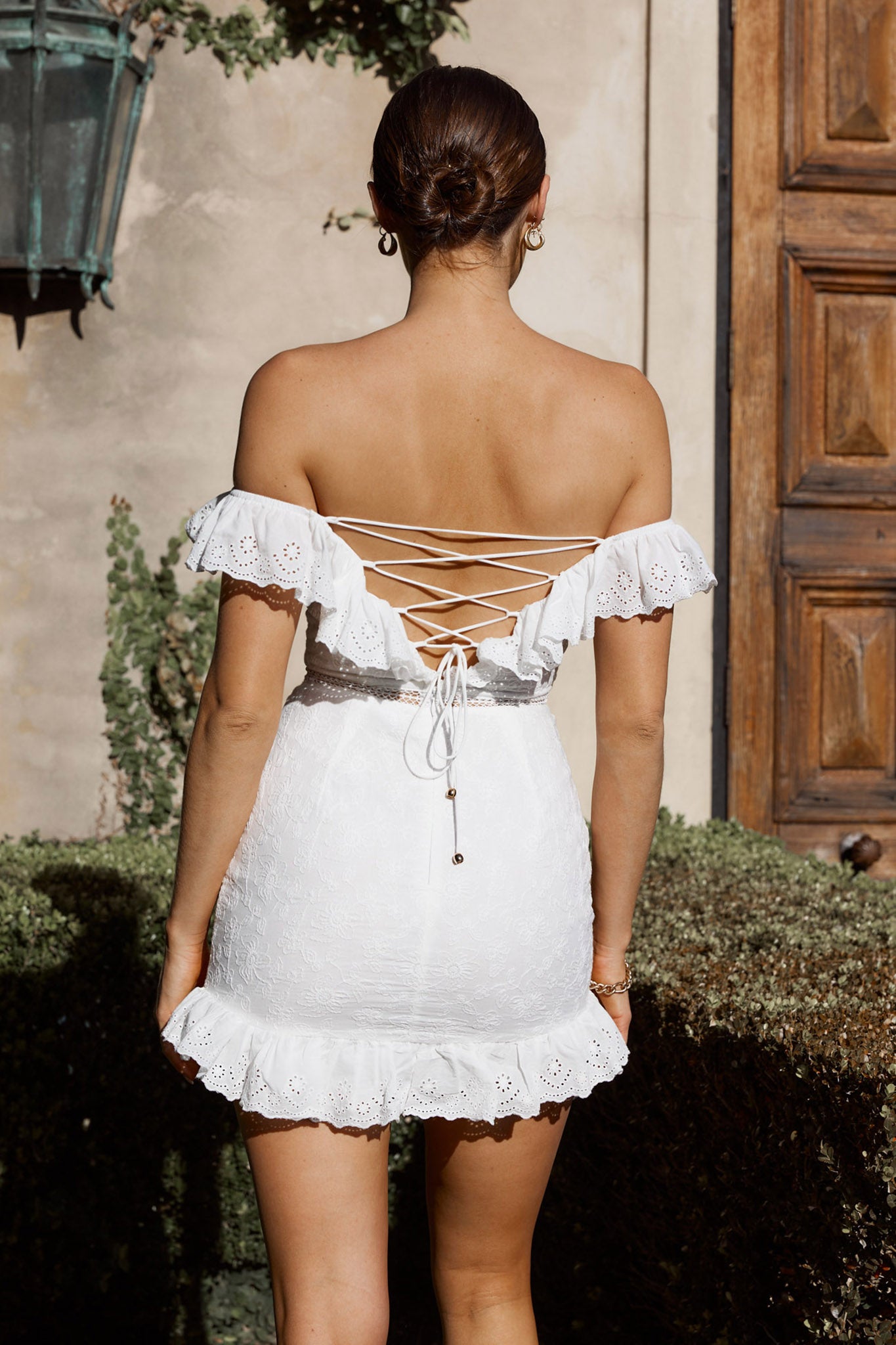 Sweet Melody Sweetheart Neckline Off-Shoulder Dress Lace White-Maymioy