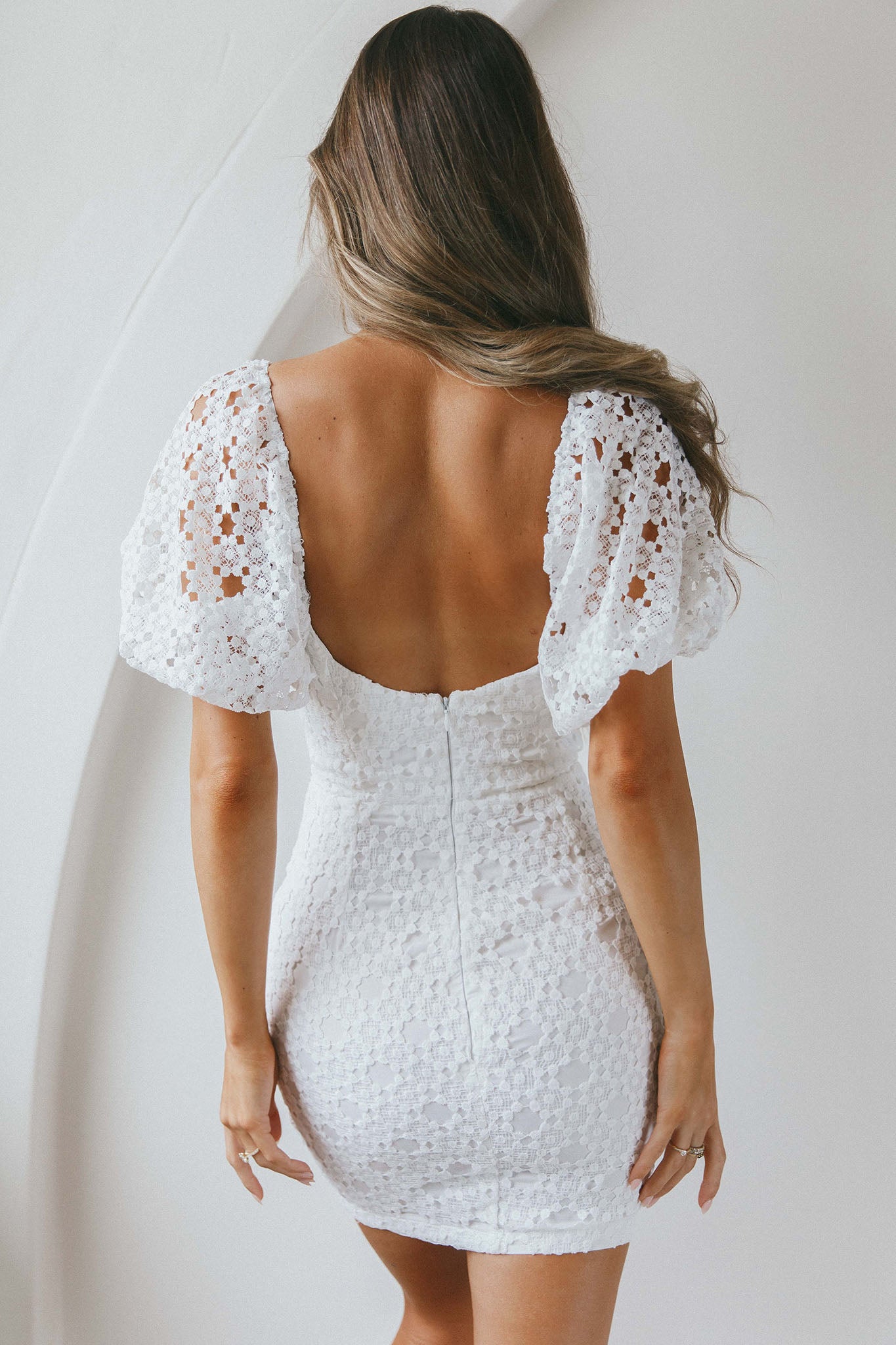 Catch Feelings Sweetheart Neckline Crochet Lace Overlay Dress White-Maymioy