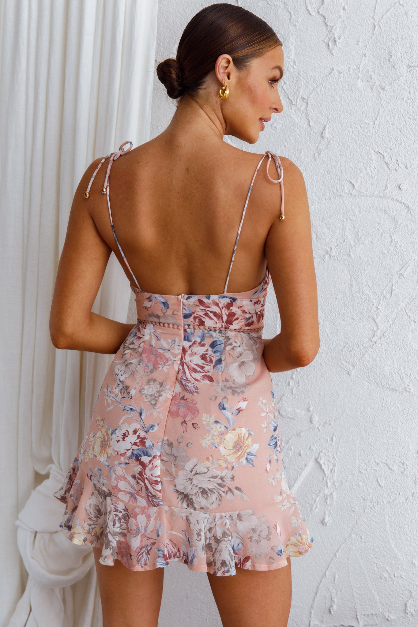 Catch Feelings Tied Shoulder Sweetheart Neckline Dress Floral Apricot-Maymioy