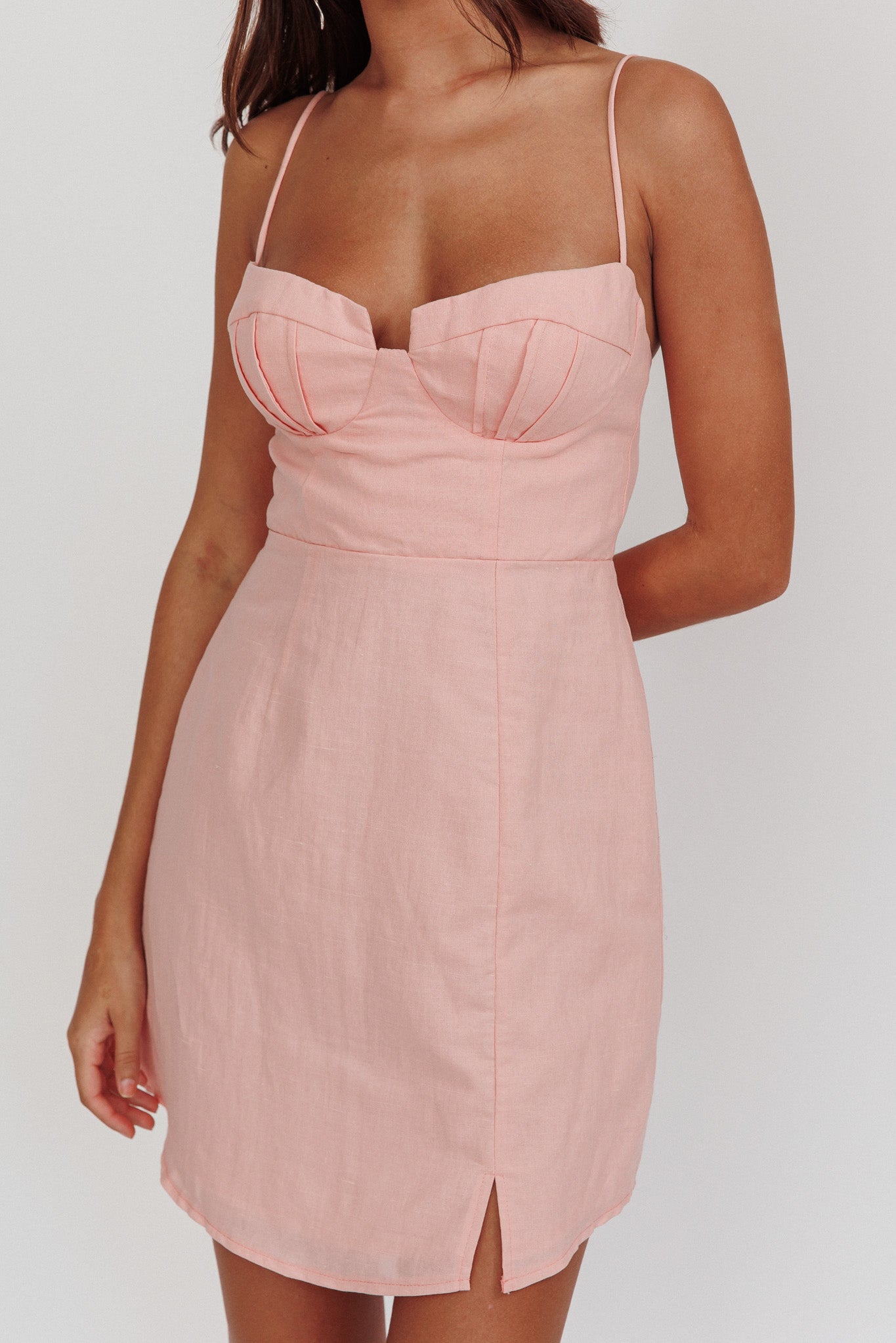 Devoted Structured Detail Bust Cami Strap Dress Pink-Maymioy