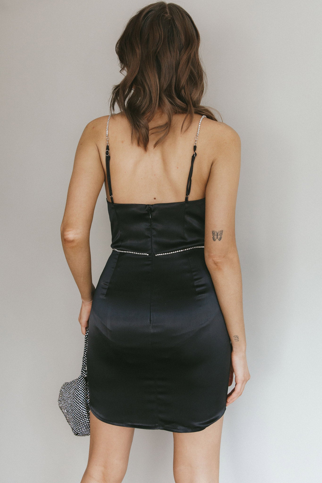 Devoted Structured Bust Diamante Trim Dress Black-Maymioy