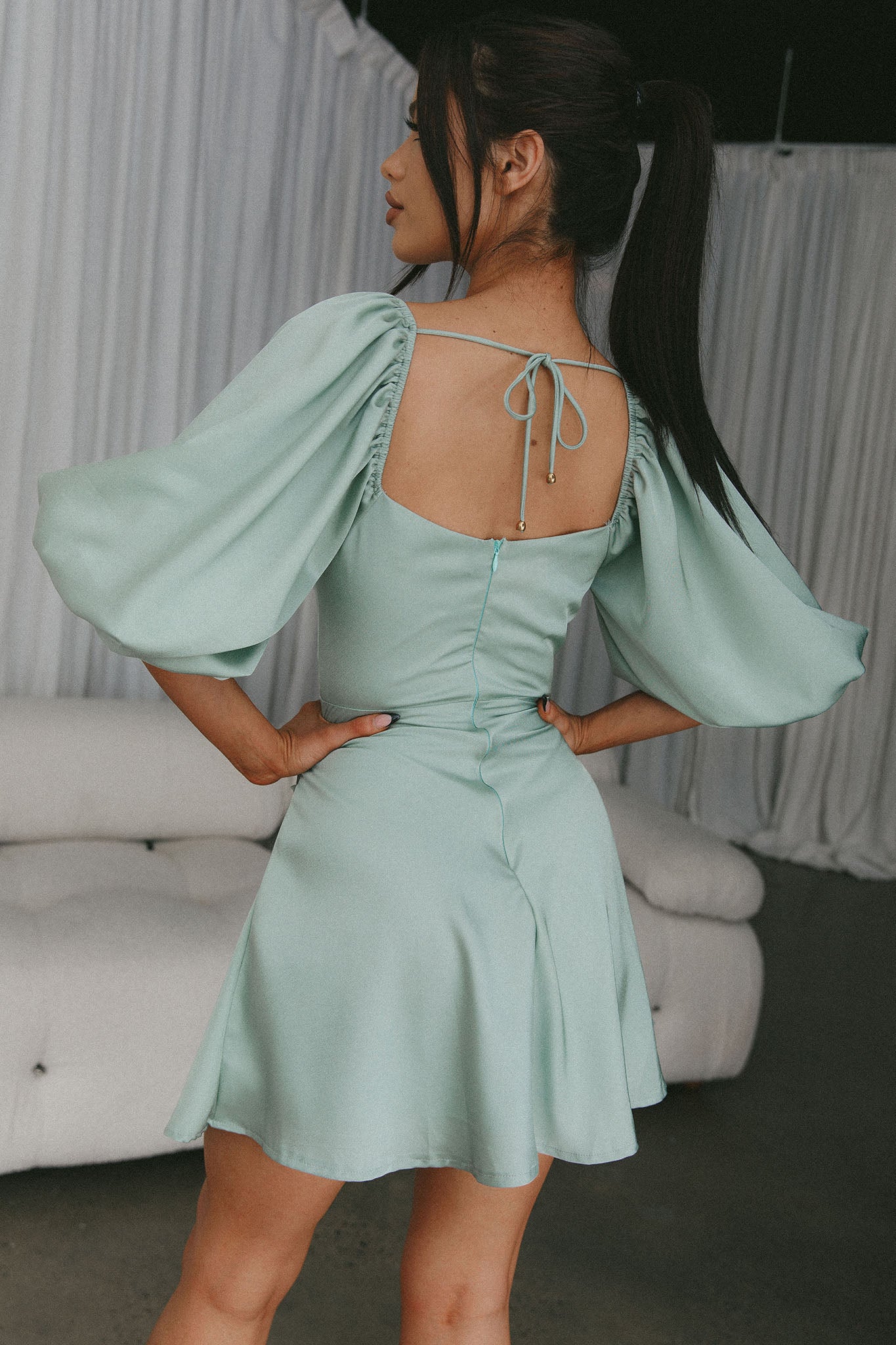 Devoted Structured Bust A-Line Dress Sage-Maymioy