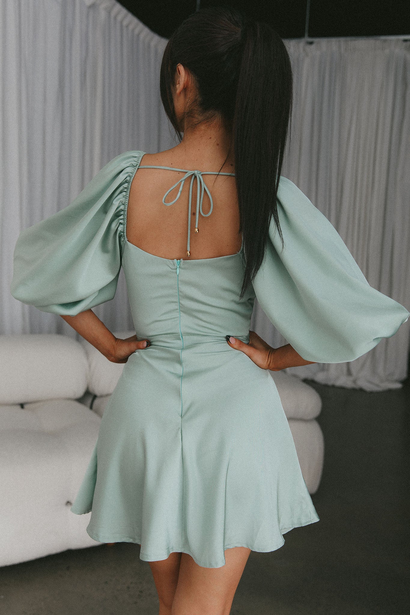 Devoted Structured Bust A-Line Dress Sage-Maymioy