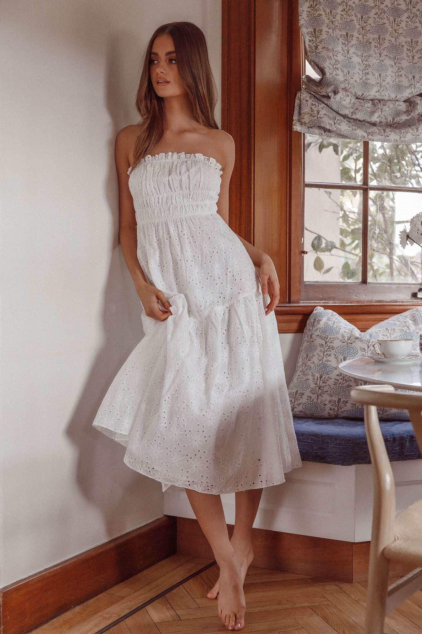 Chasing Sunshine Strapless Midi Dress White-Maymioy