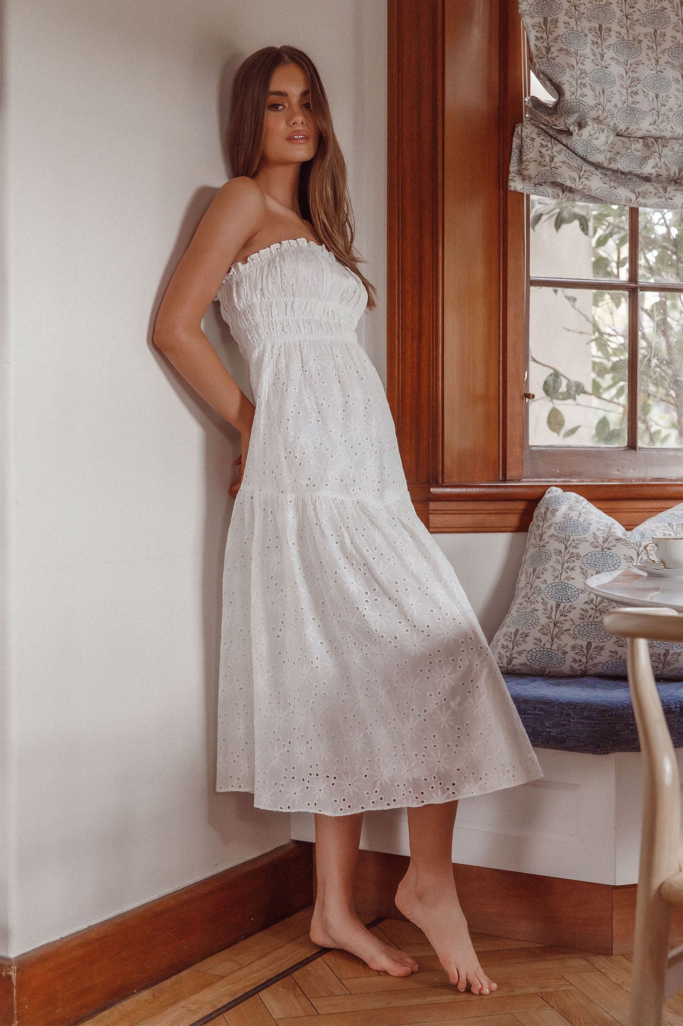 Chasing Sunshine Strapless Midi Dress White-Maymioy