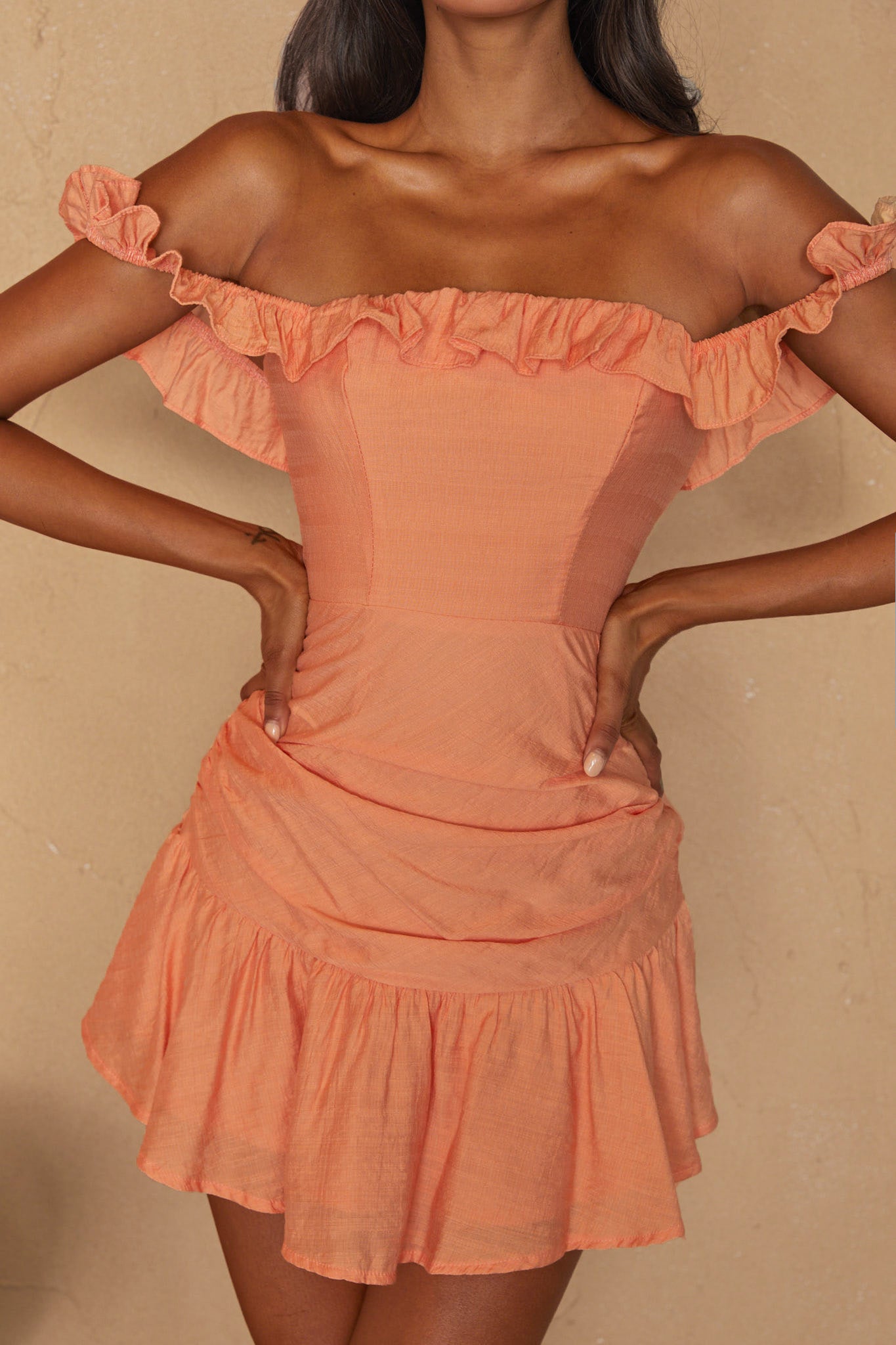 Paradis Off-Shoulder Ruched Bodice Mini Dress Mango-Maymioy