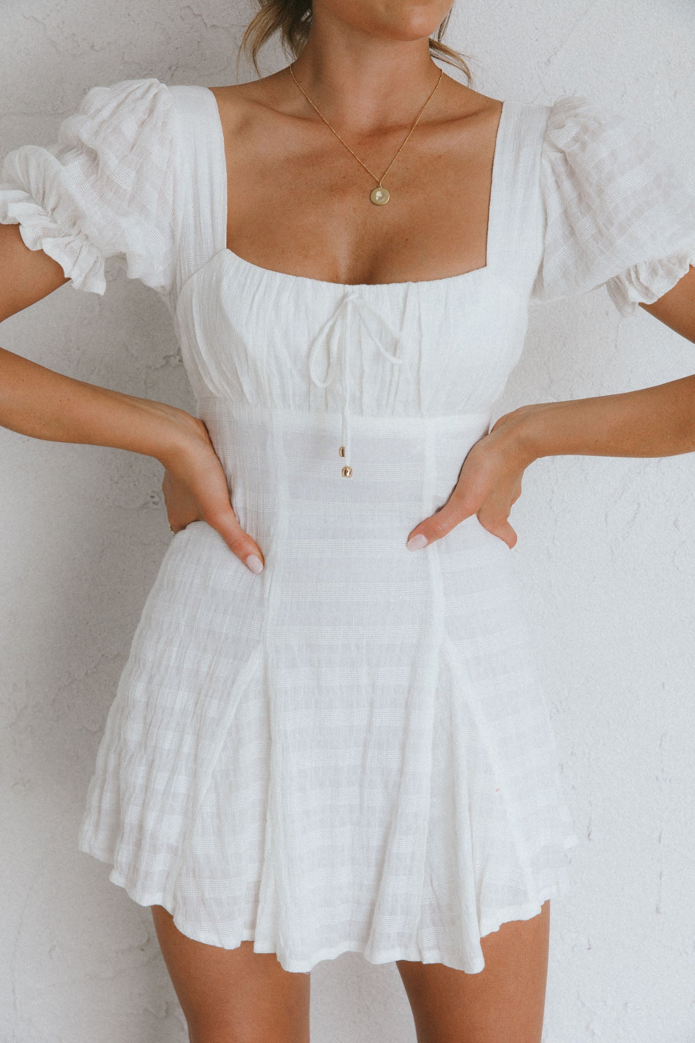 Promise Keepers Puff Sleeve Mini Dress White-Maymioy