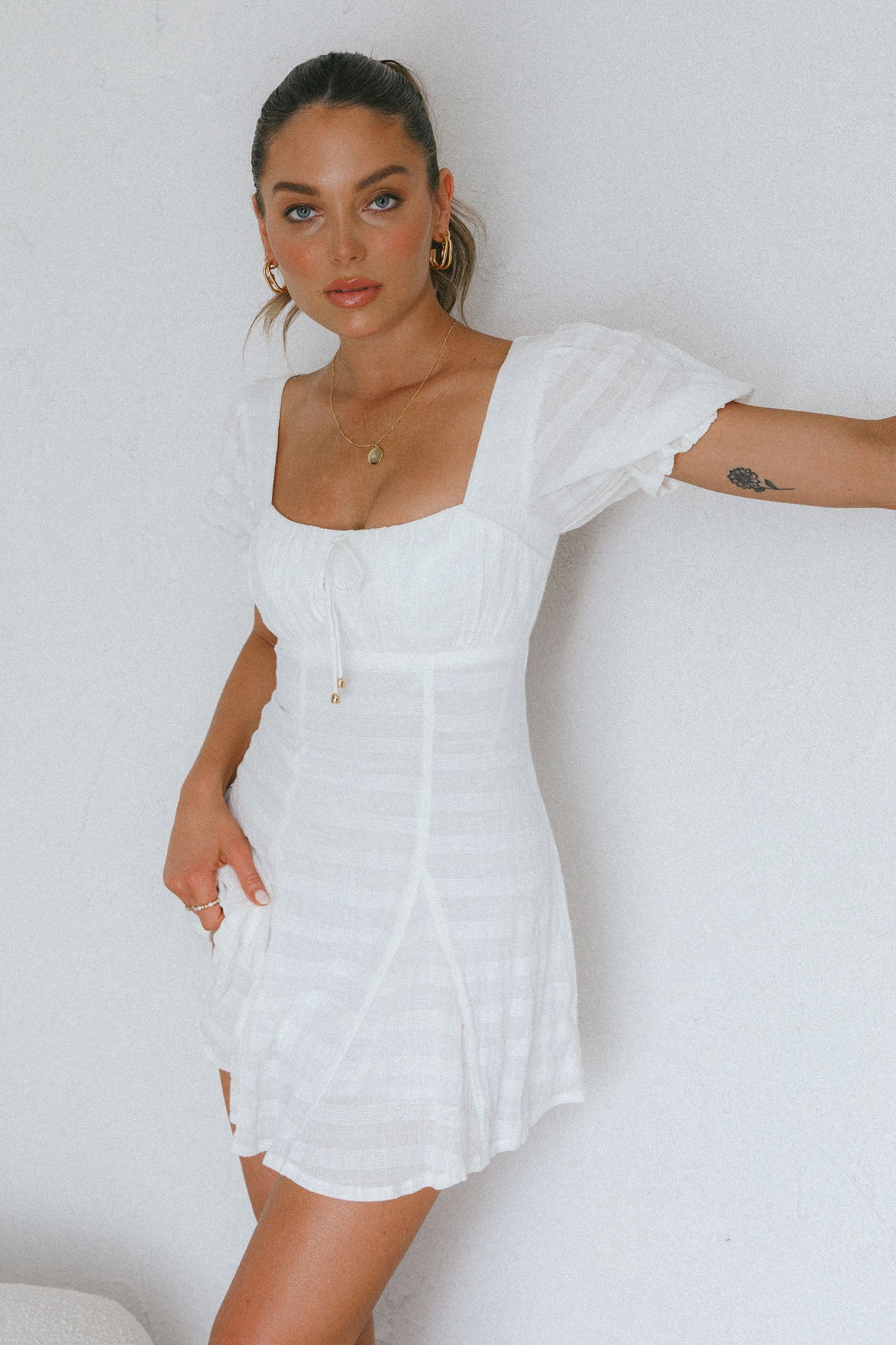 Promise Keepers Puff Sleeve Mini Dress White-Maymioy