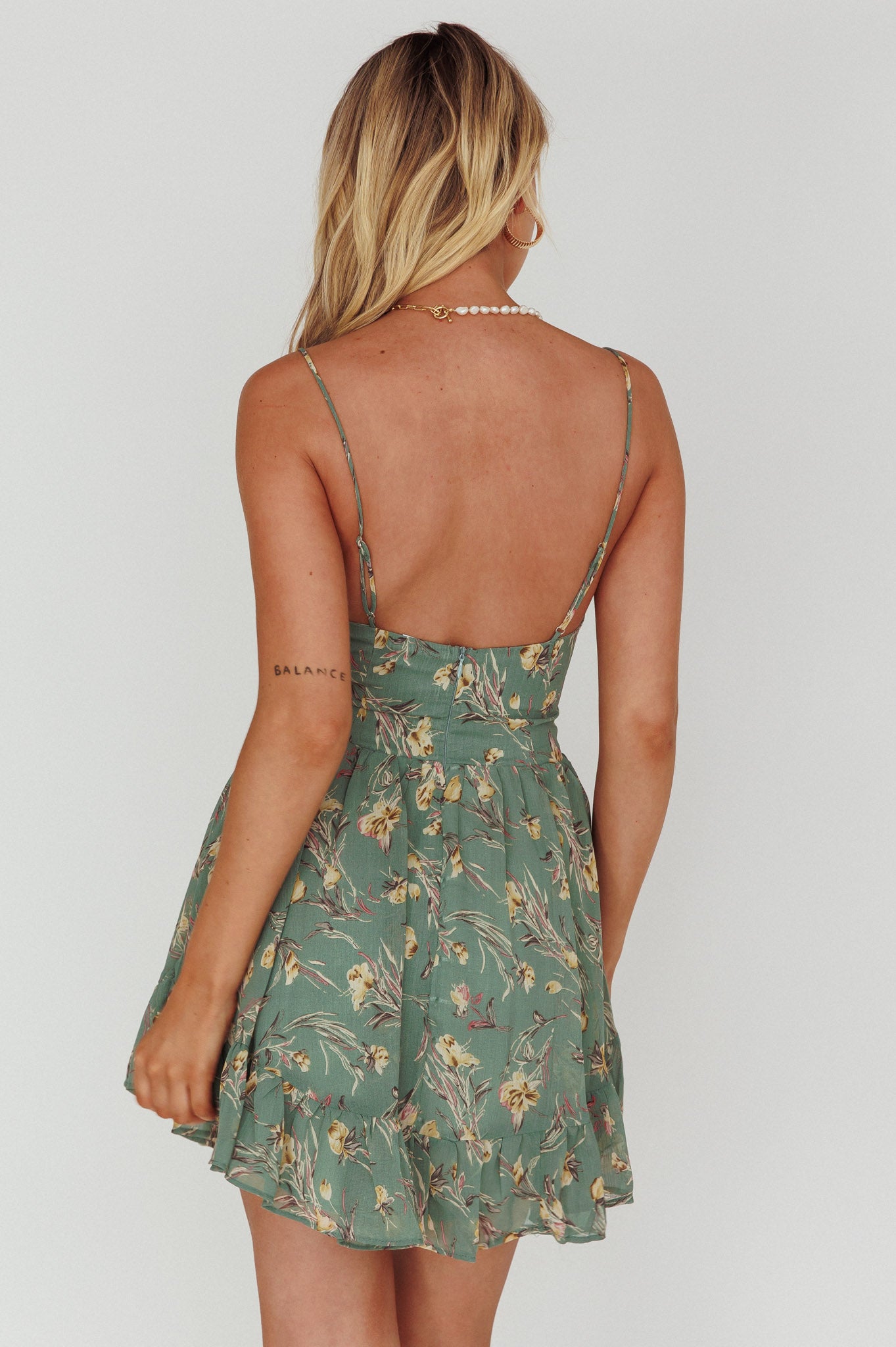 Got Love Frill Hem Mini Dress Floral Sage-Maymioy