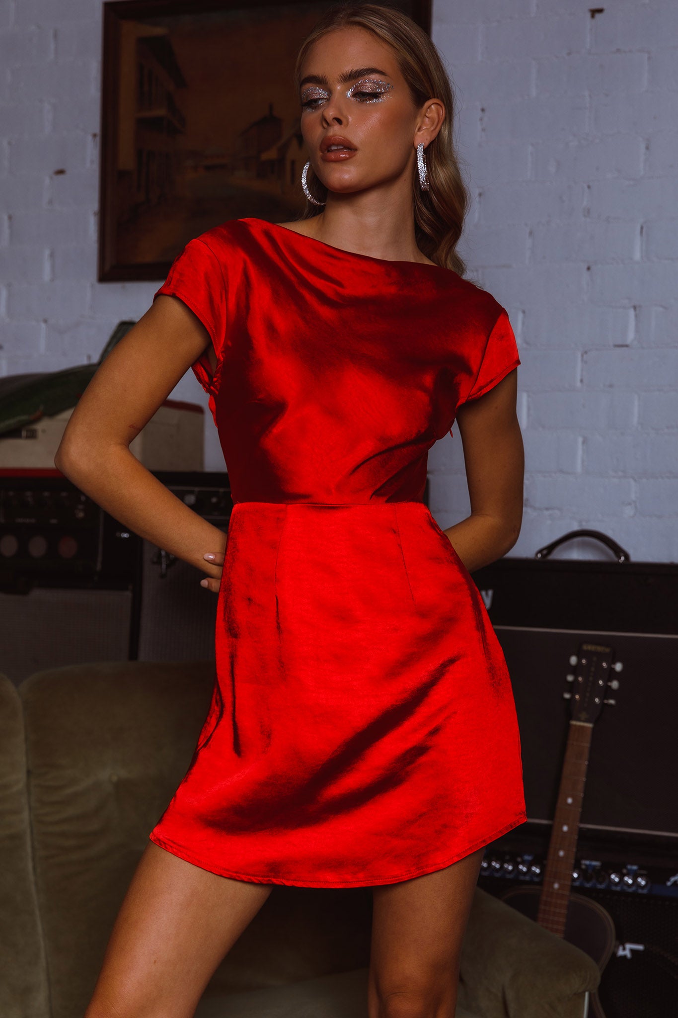 Lucinda Twist Back Mini Dress Red-Maymioy