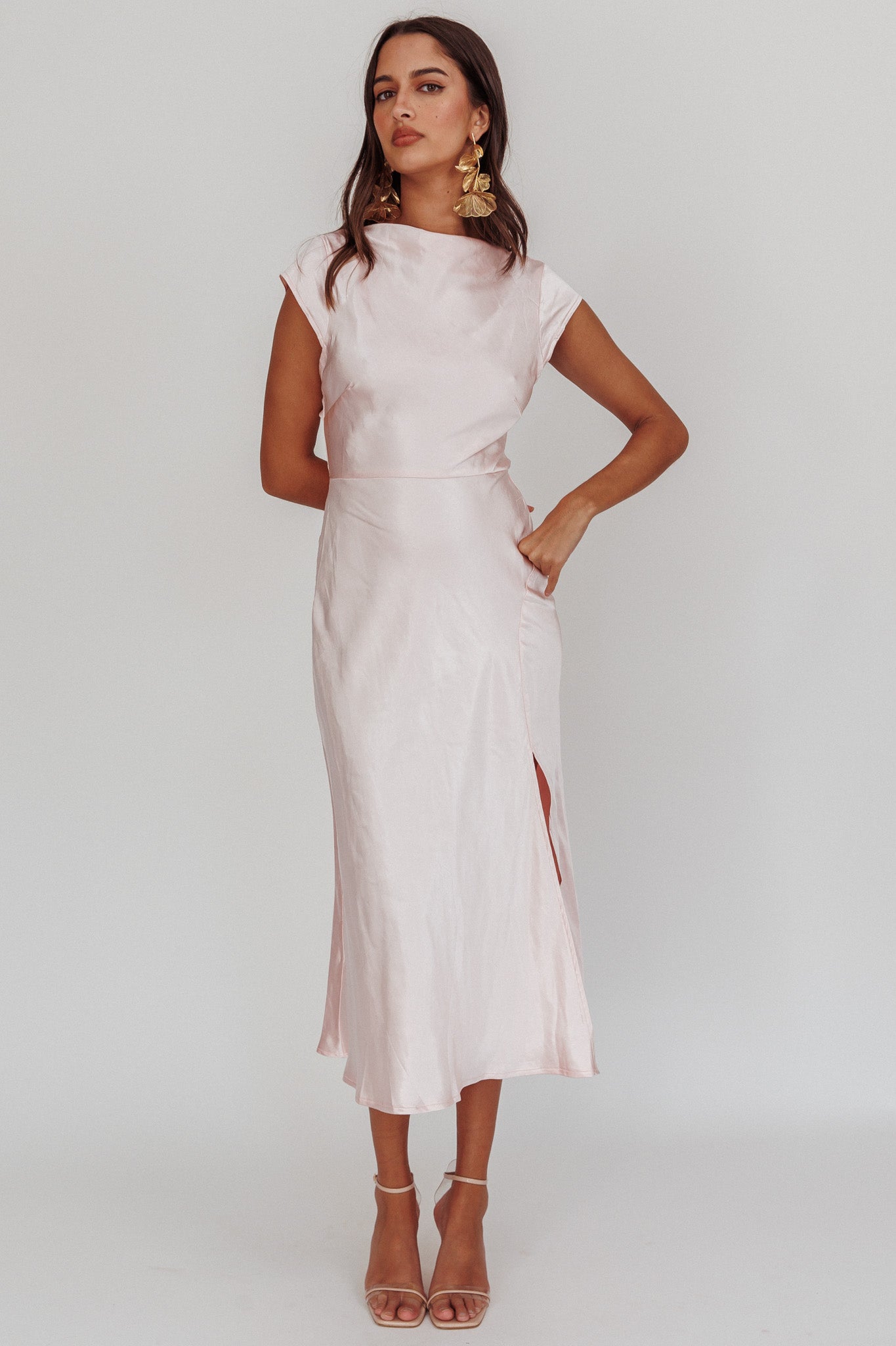 Lucinda Twist Back Midi Dress Blush-Maymioy