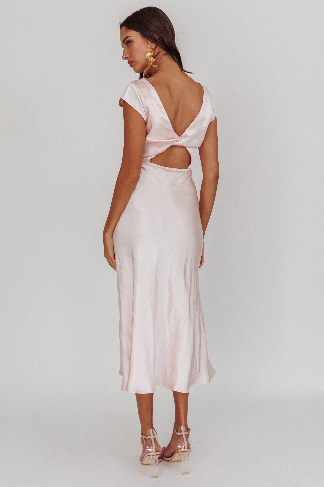 Lucinda Twist Back Midi Dress Blush-Maymioy