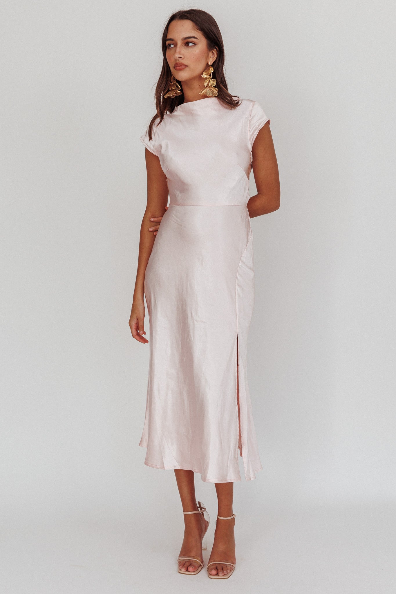 Lucinda Twist Back Midi Dress Blush-Maymioy
