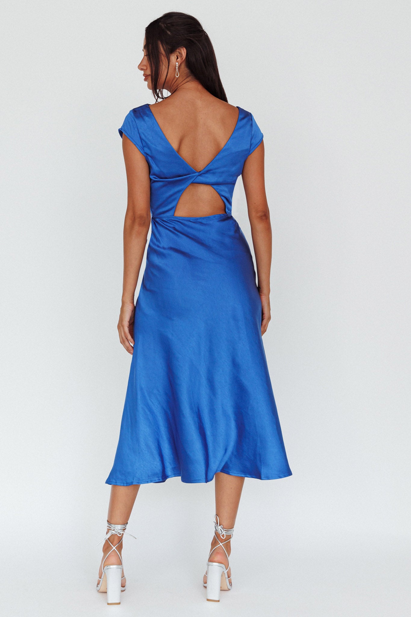 Lucinda Twist Back Midi Dress Navy-Maymioy