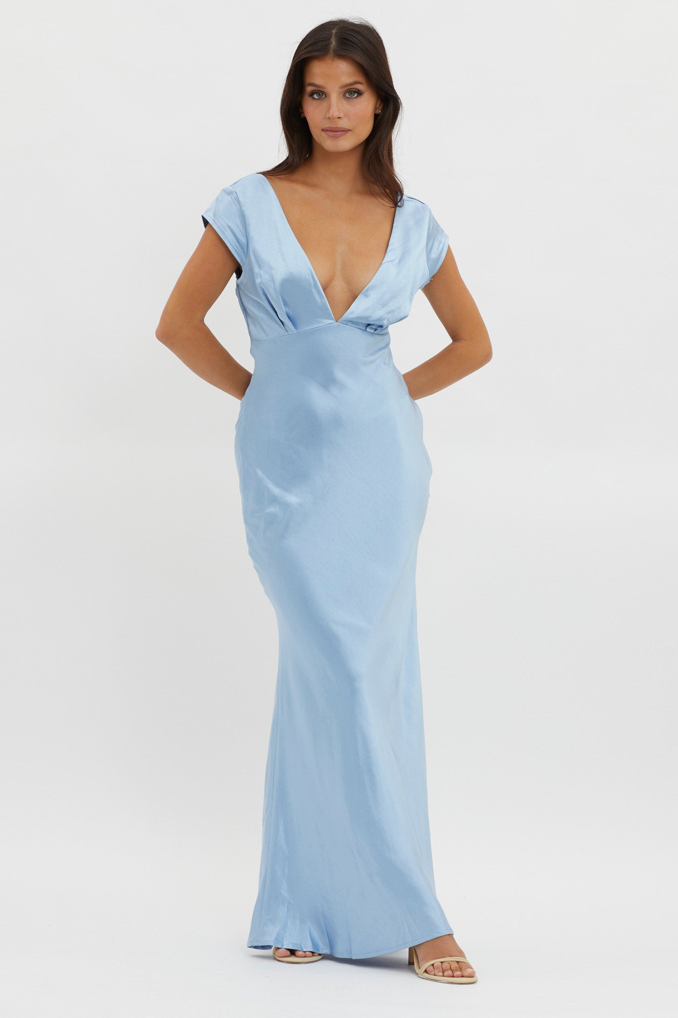 Lucinda V-Neck Twist Back Midi Dress Blue-Maymioy