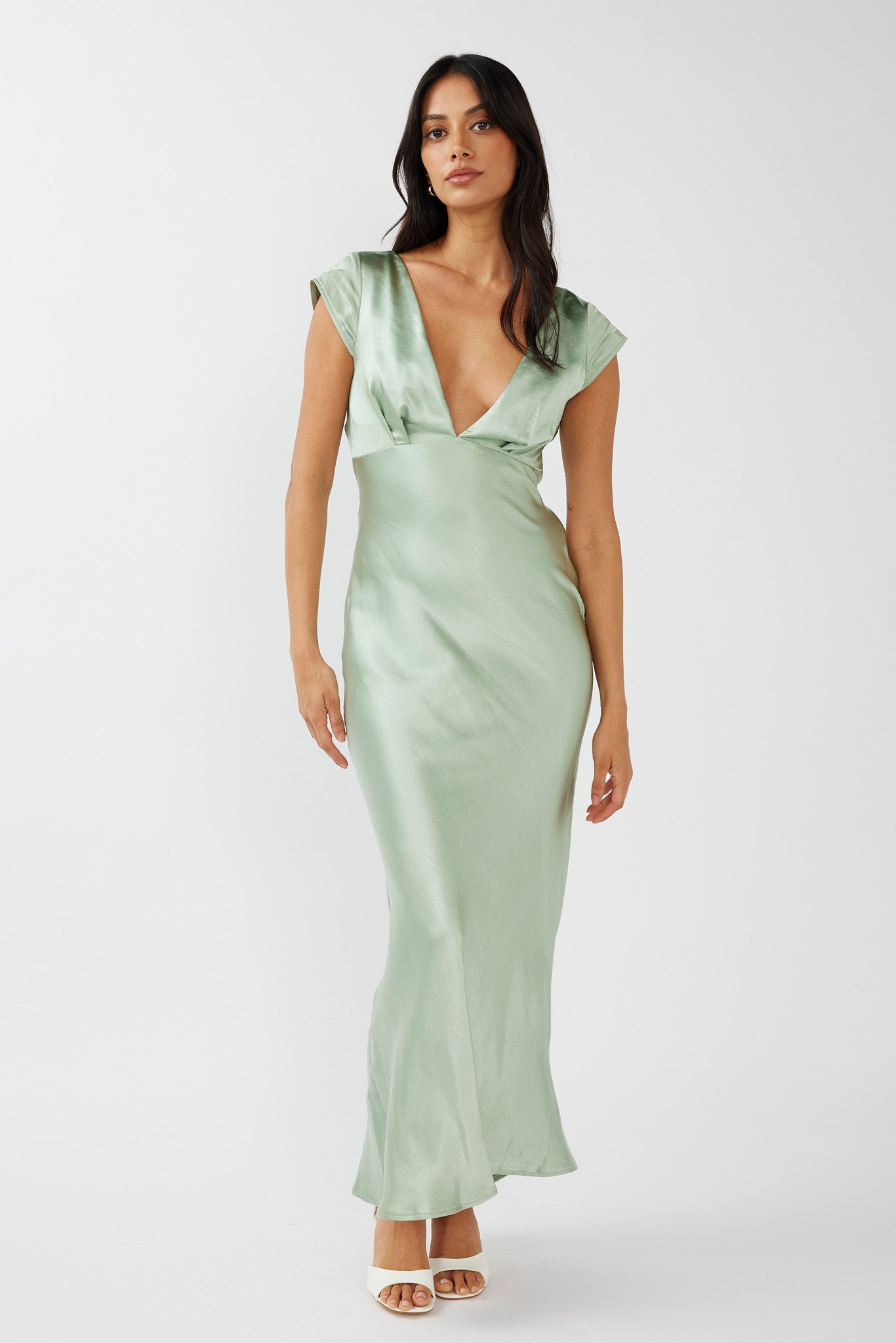 Lucinda V-Neck Twist Back Midi Dress Sage-Maymioy