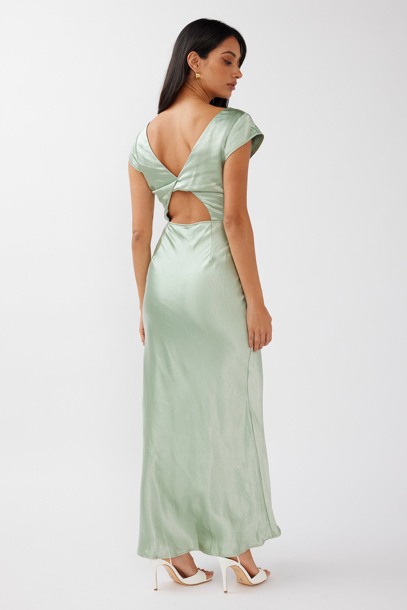 Lucinda V-Neck Twist Back Midi Dress Sage-Maymioy