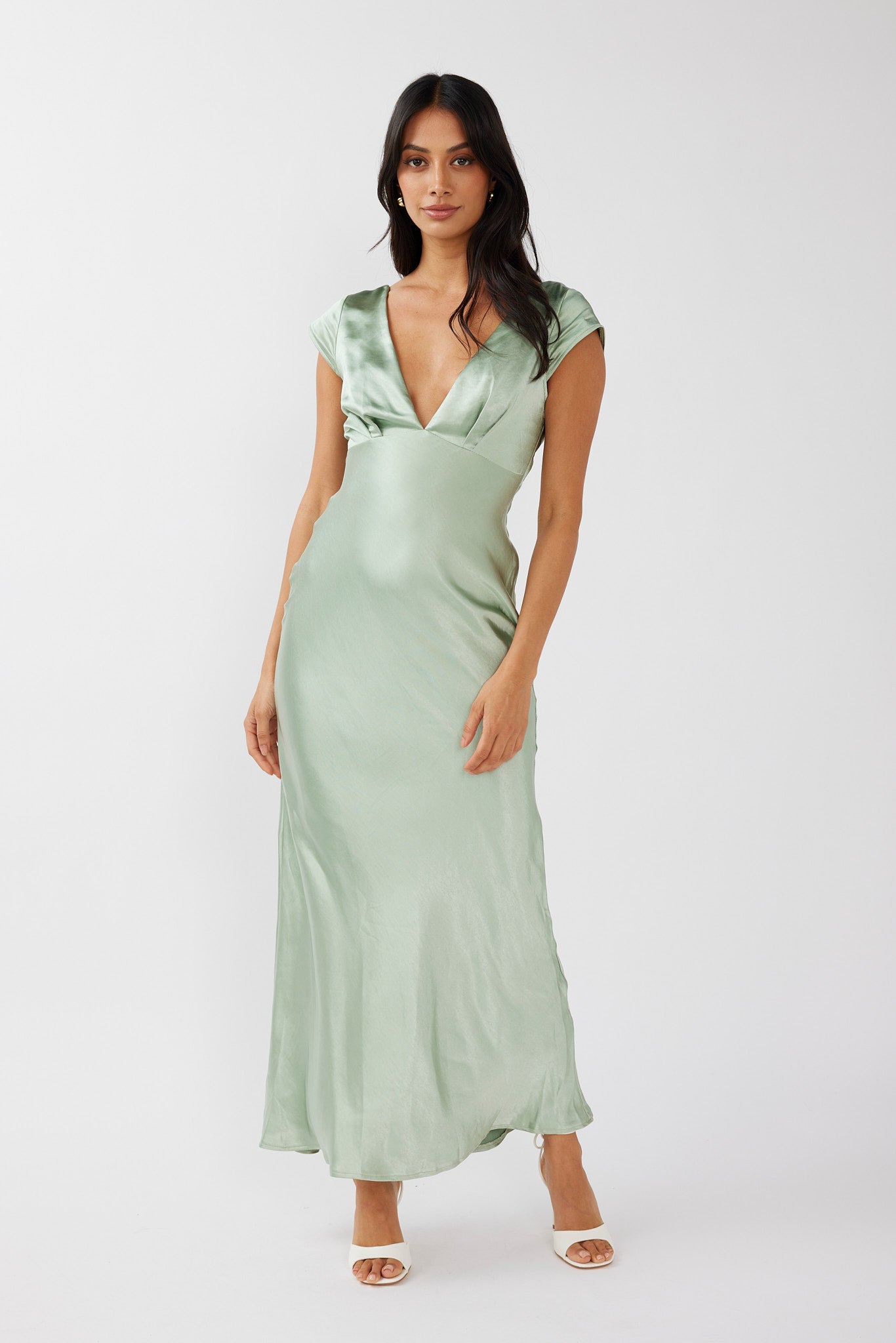 Lucinda V-Neck Twist Back Midi Dress Sage-Maymioy