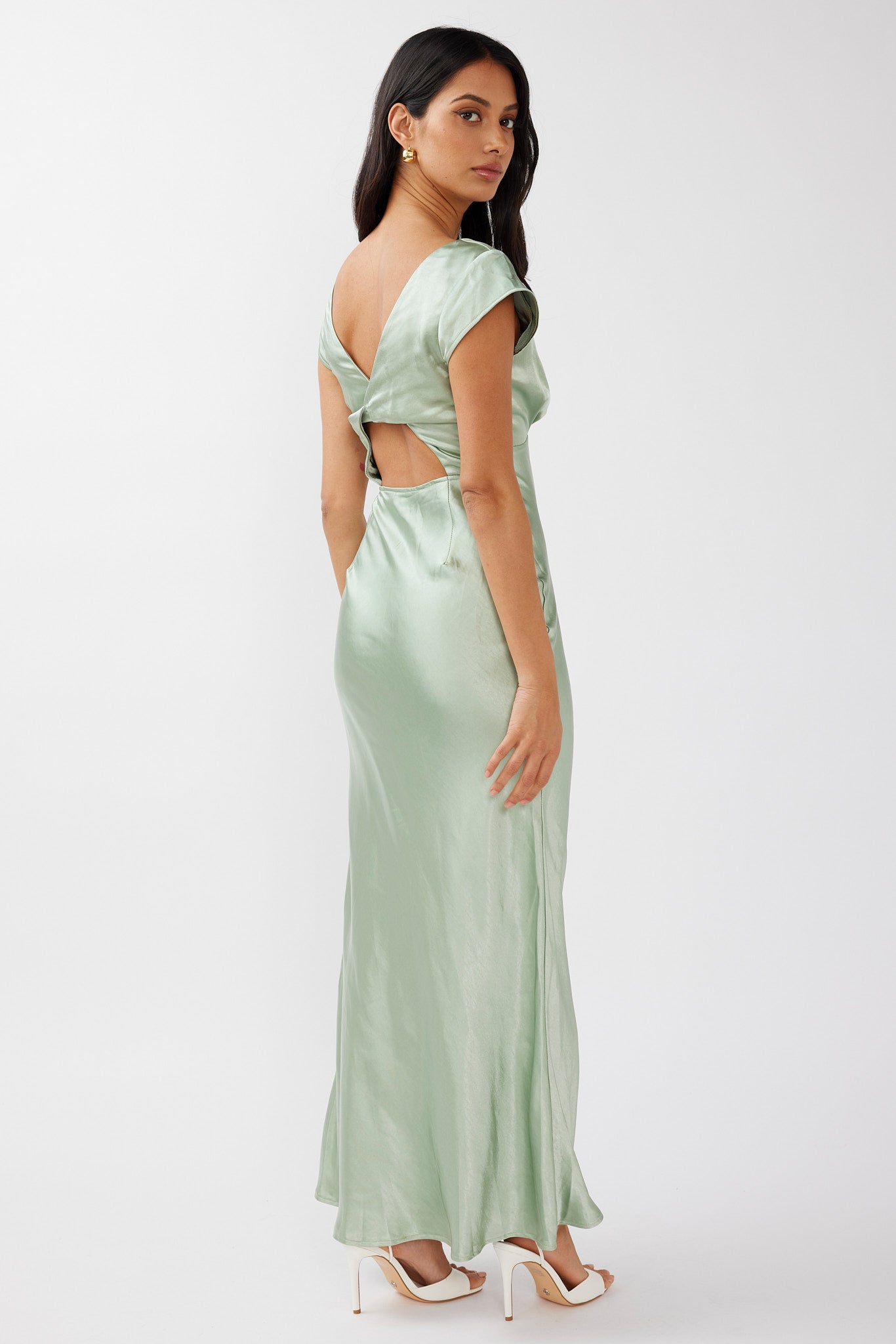Lucinda V-Neck Twist Back Midi Dress Sage-Maymioy
