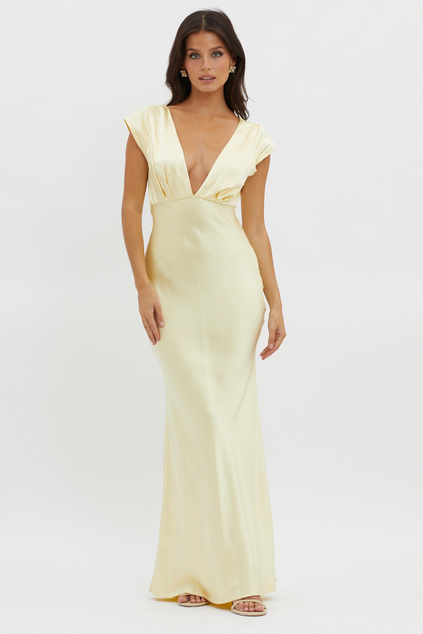Lucinda V-Neck Twist Back Midi Dress Yellow-Maymioy