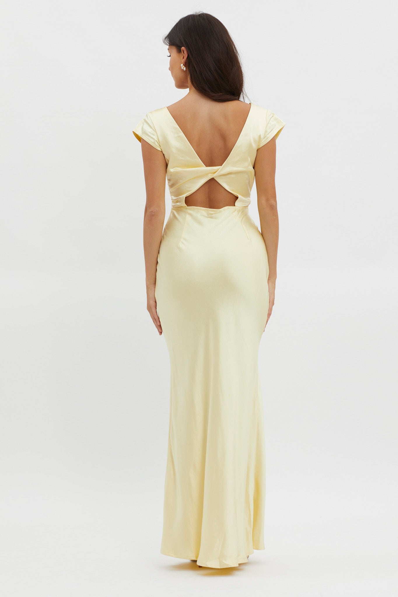 Lucinda V-Neck Twist Back Midi Dress Yellow-Maymioy