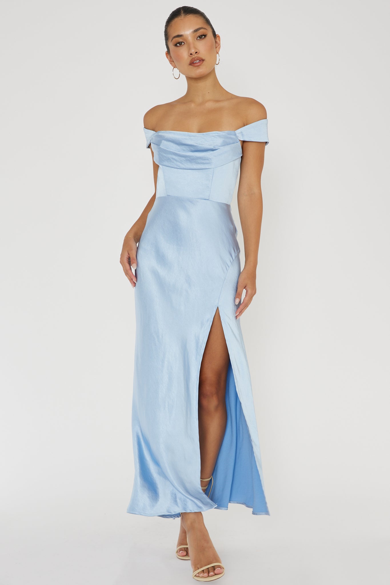 Lucinda Off-Shoulder V-Back Dress Blue-Maymioy