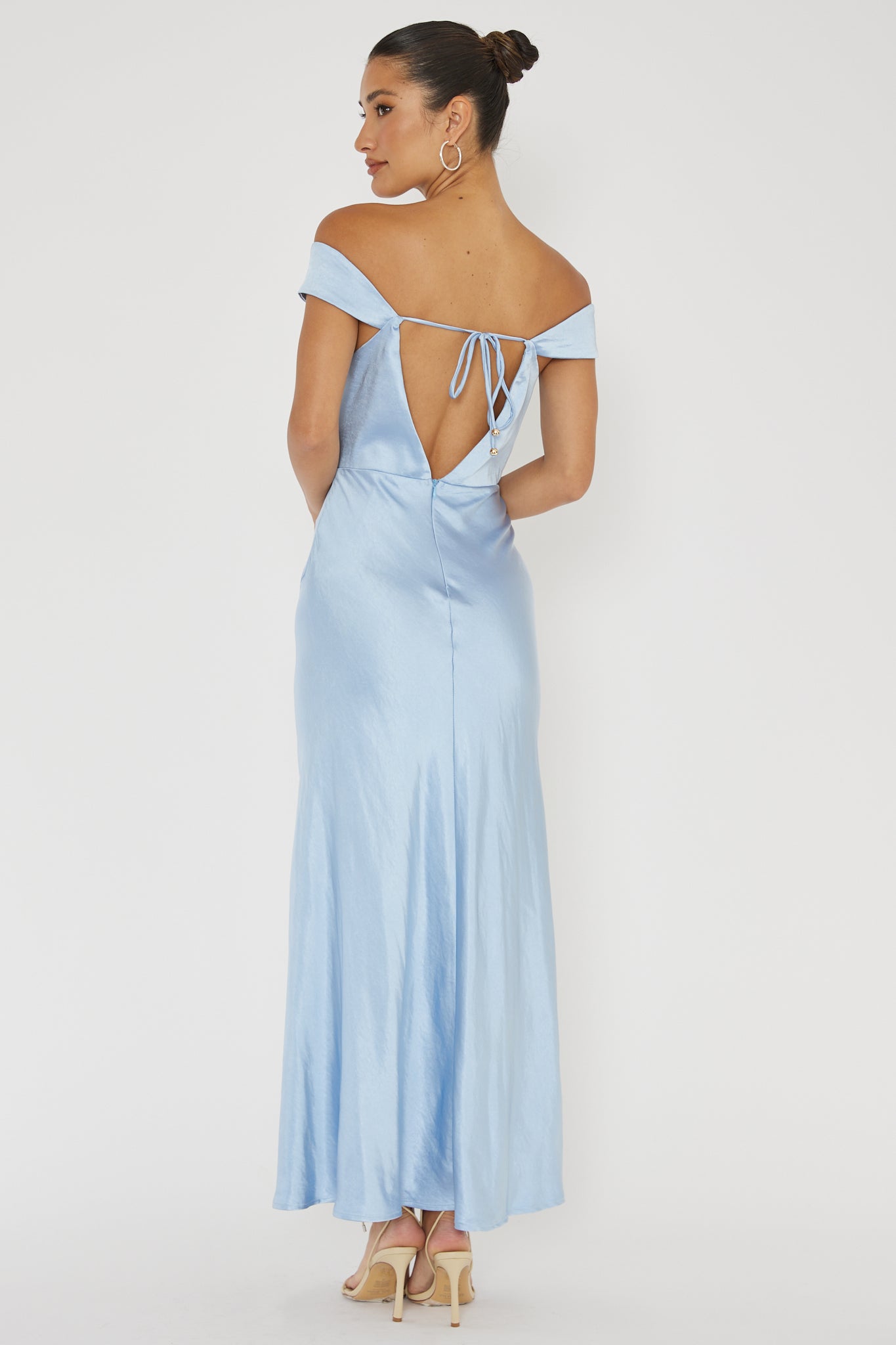 Lucinda Off-Shoulder V-Back Dress Blue-Maymioy