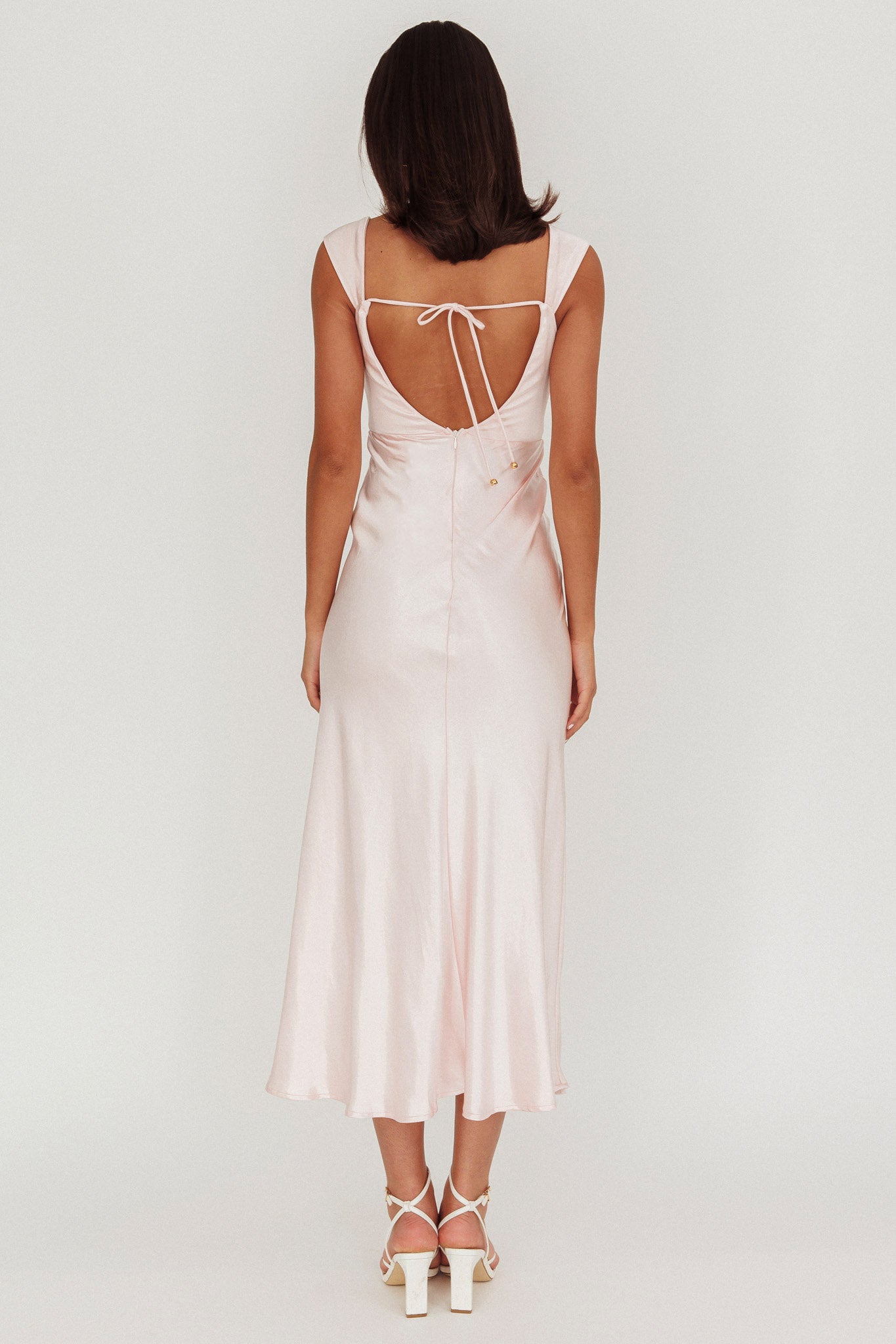 Lucinda Off-Shoulder V-Back Dress Blush-Maymioy