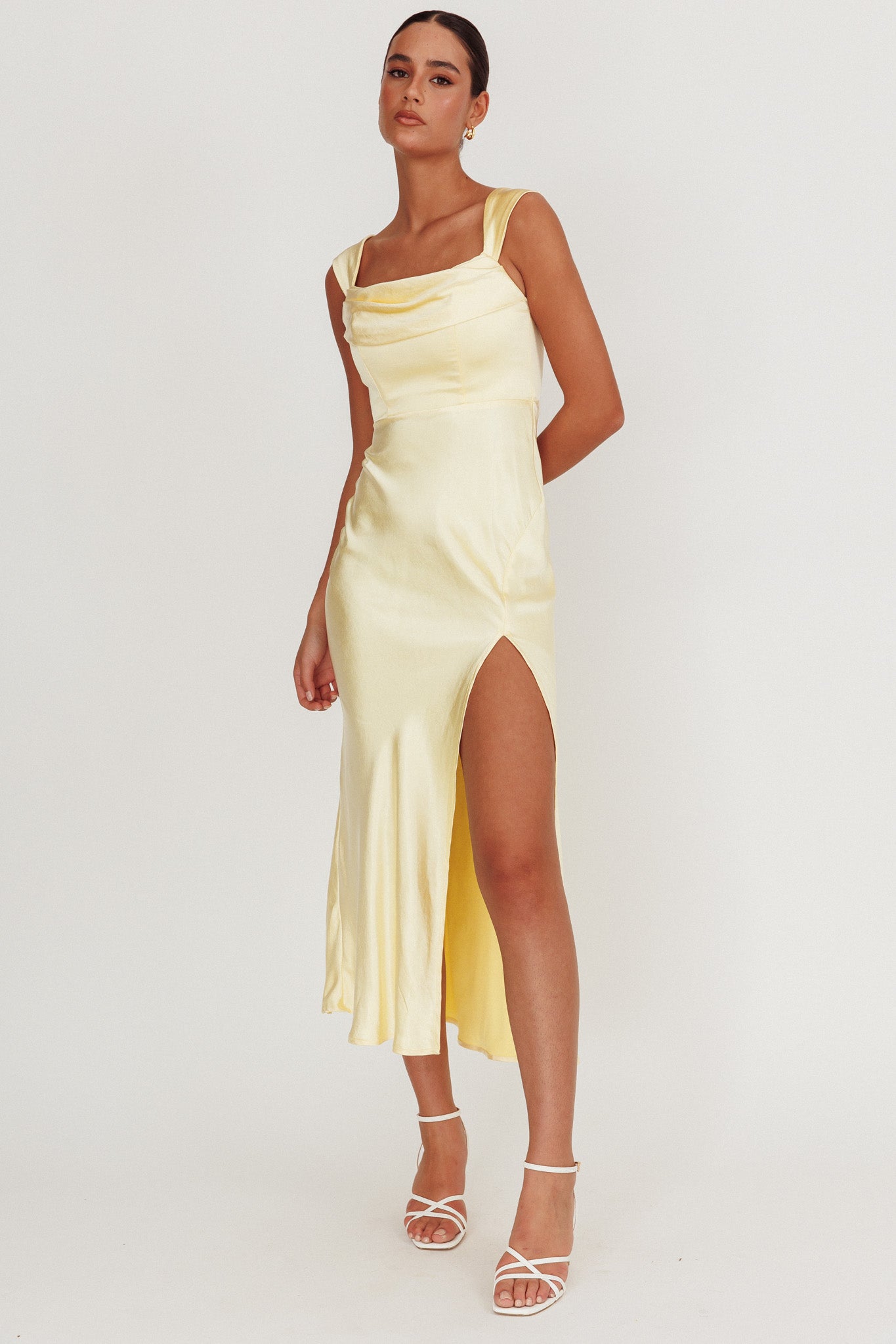 Lucinda Off-Shoulder V-Back Dress Butter-Maymioy