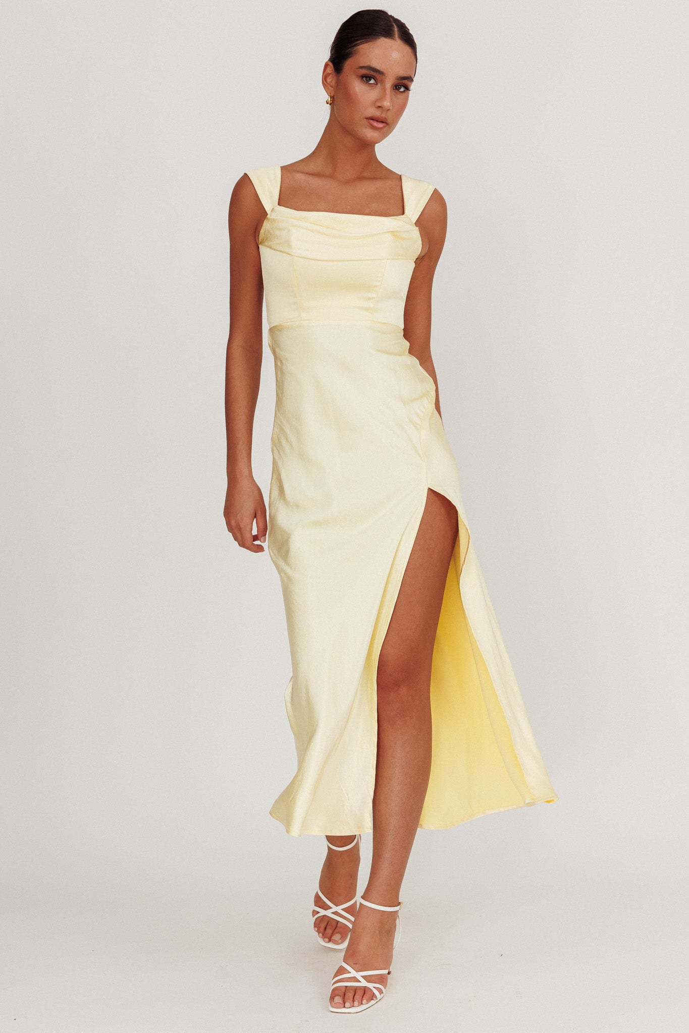 Lucinda Off-Shoulder V-Back Dress Butter-Maymioy