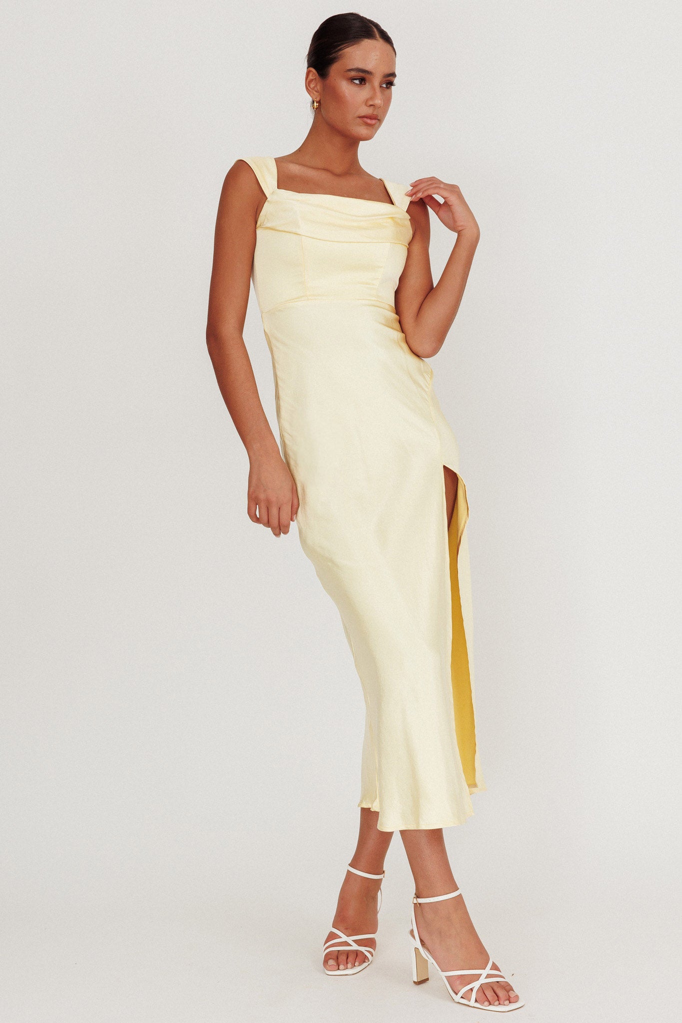 Lucinda Off-Shoulder V-Back Dress Butter-Maymioy