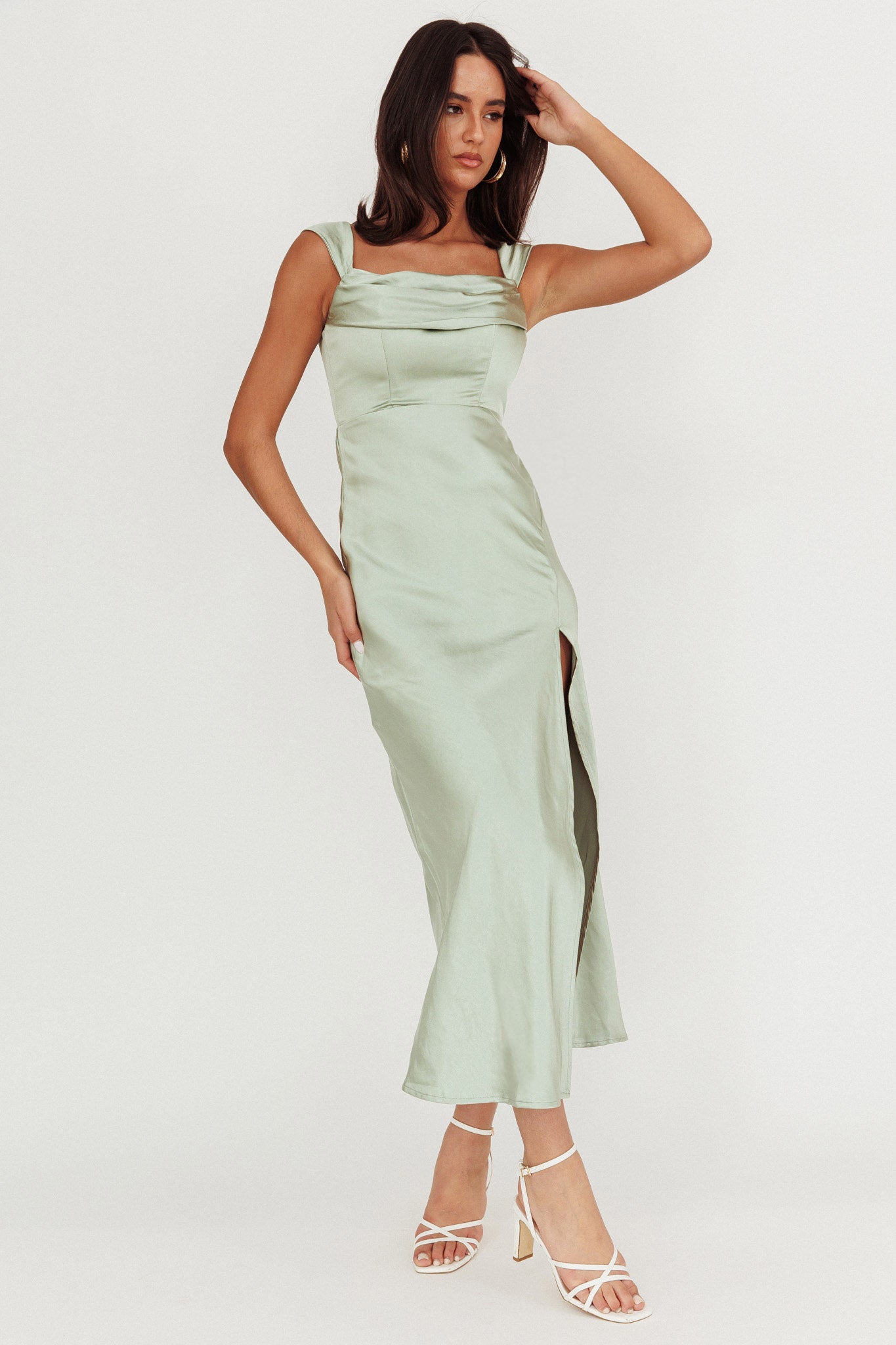Lucinda Off-Shoulder V-Back Dress Sage-Maymioy