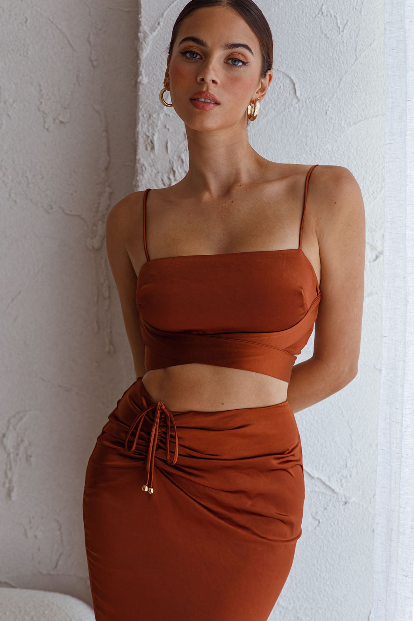 Desert Skies Square Neckline Tie Back Crop Top Chocolate-Maymioy