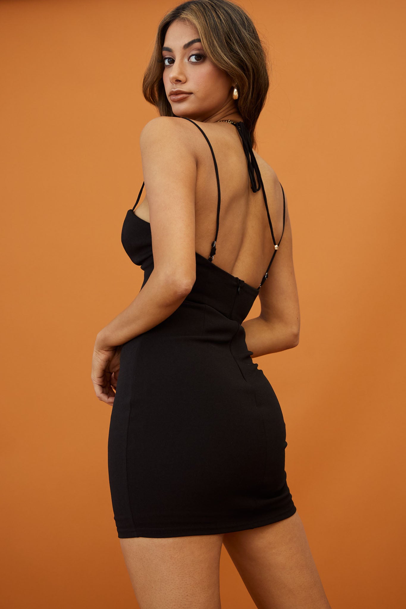 Playin' It Cool Strappy Neckline Bodycon Mini Dress Black-Maymioy
