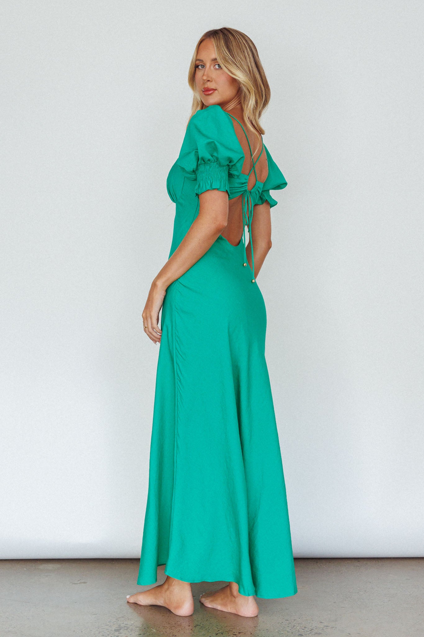 Brigita Tied Back Midi Dress Green-Maymioy