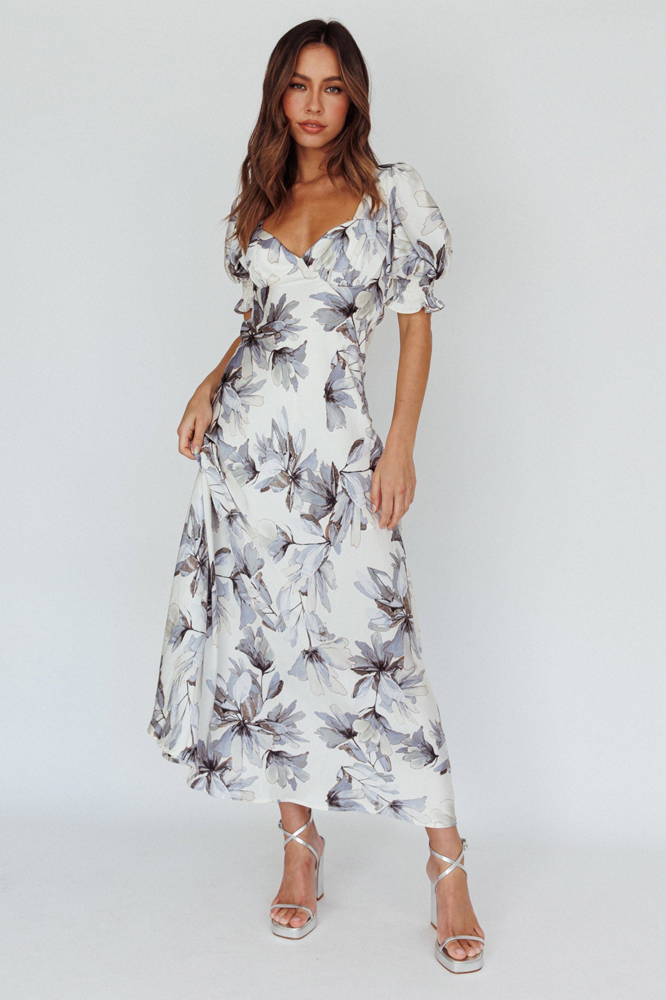 Brigita Tied Back Maxi Dress Floral Blue-Maymioy