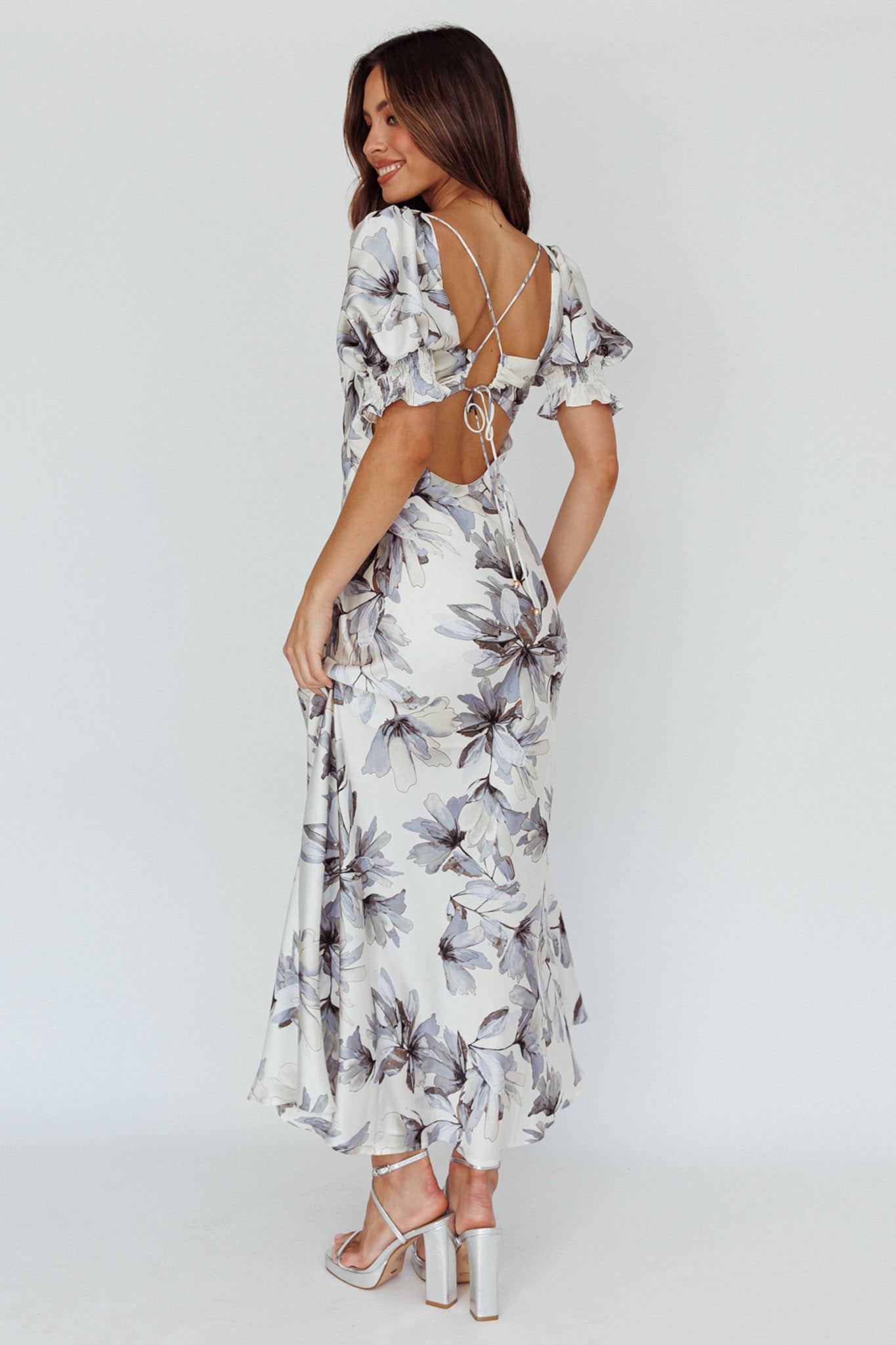 Brigita Tied Back Maxi Dress Floral Blue-Maymioy