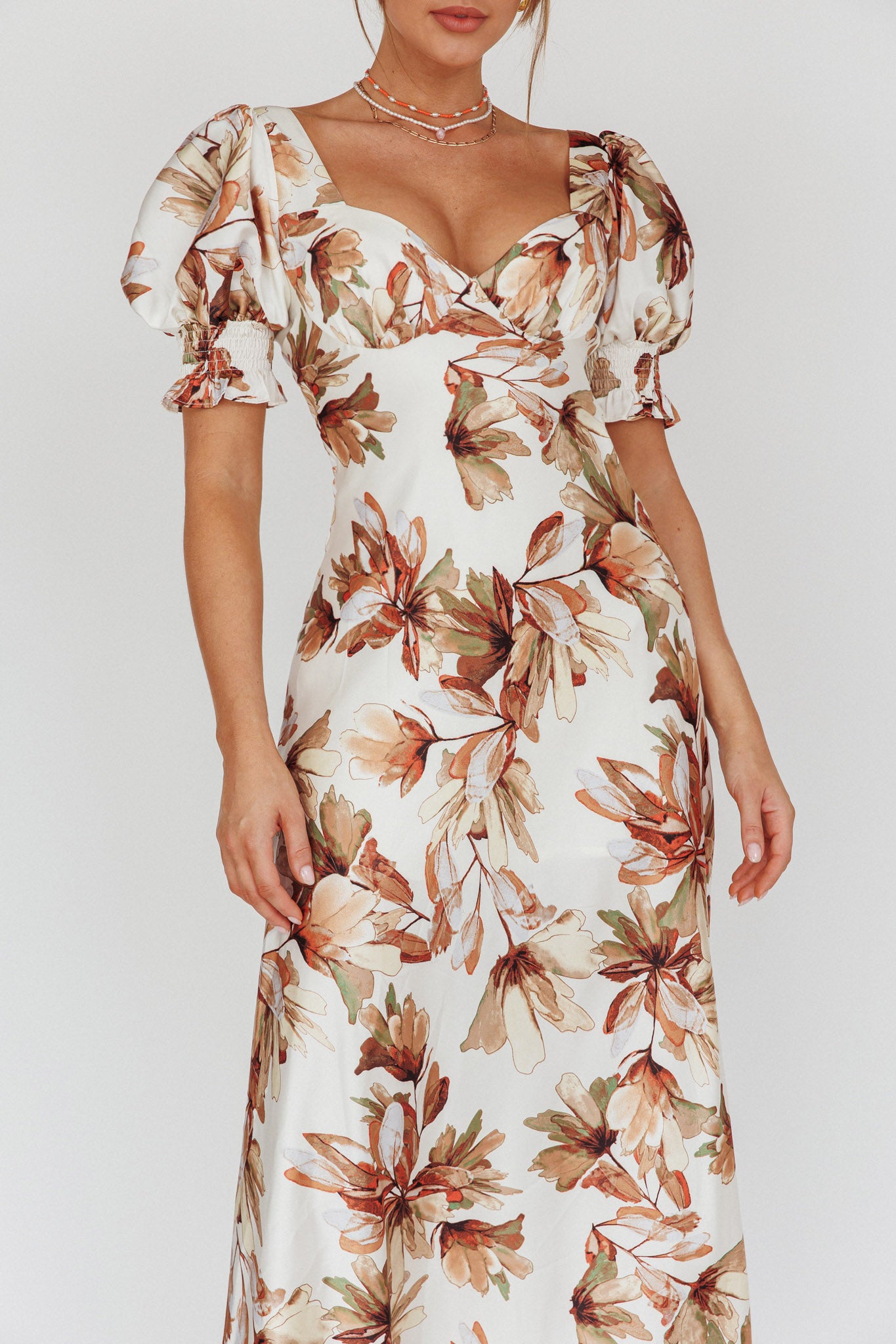 Brigita Tied Back Midi Dress Floral Brown-Maymioy