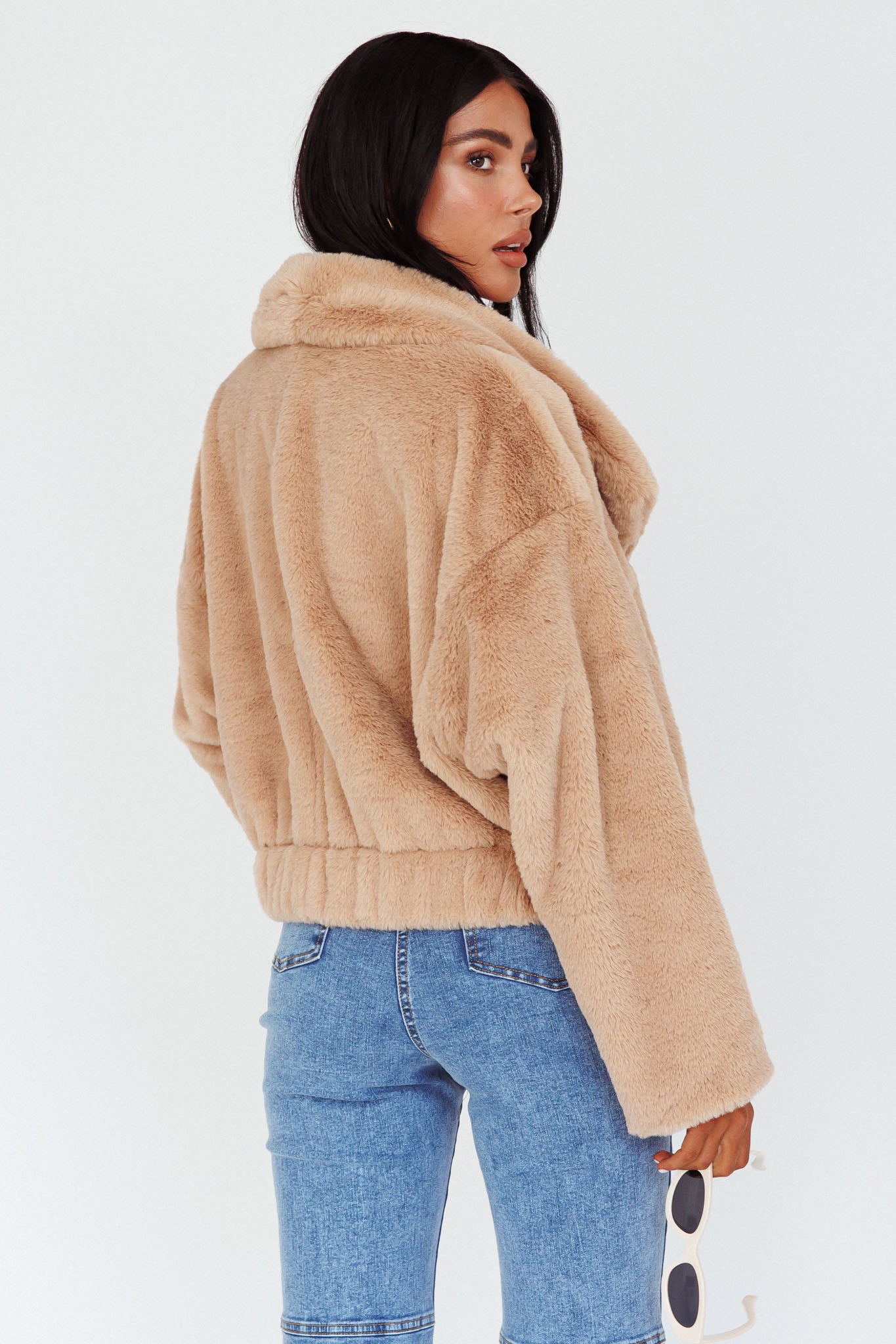 Yaro Long Sleeve Faux Fur Jacket Camel-Maymioy