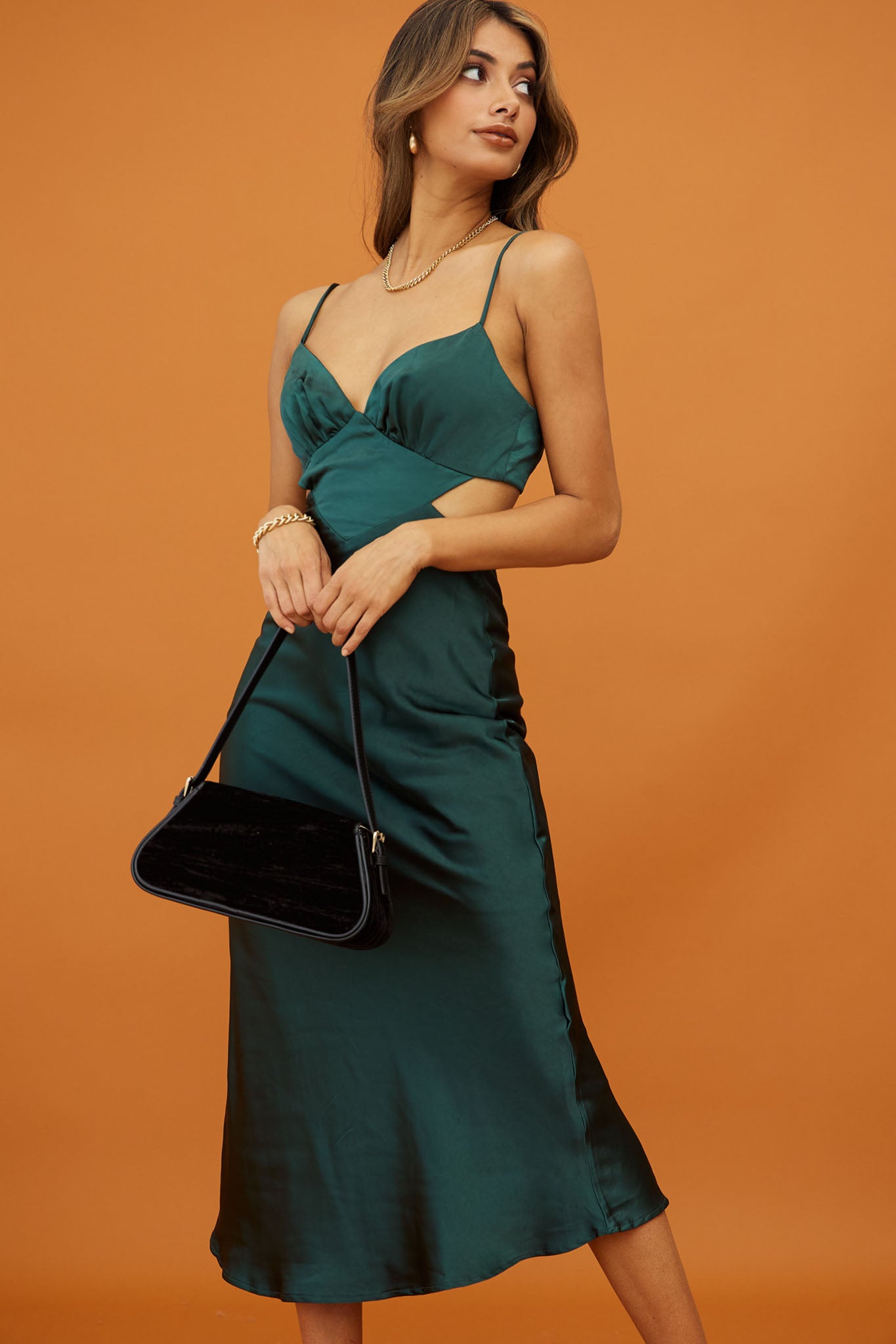 City Lights Cut-Out Waist Strappy Back Midi Dress Jade-Maymioy