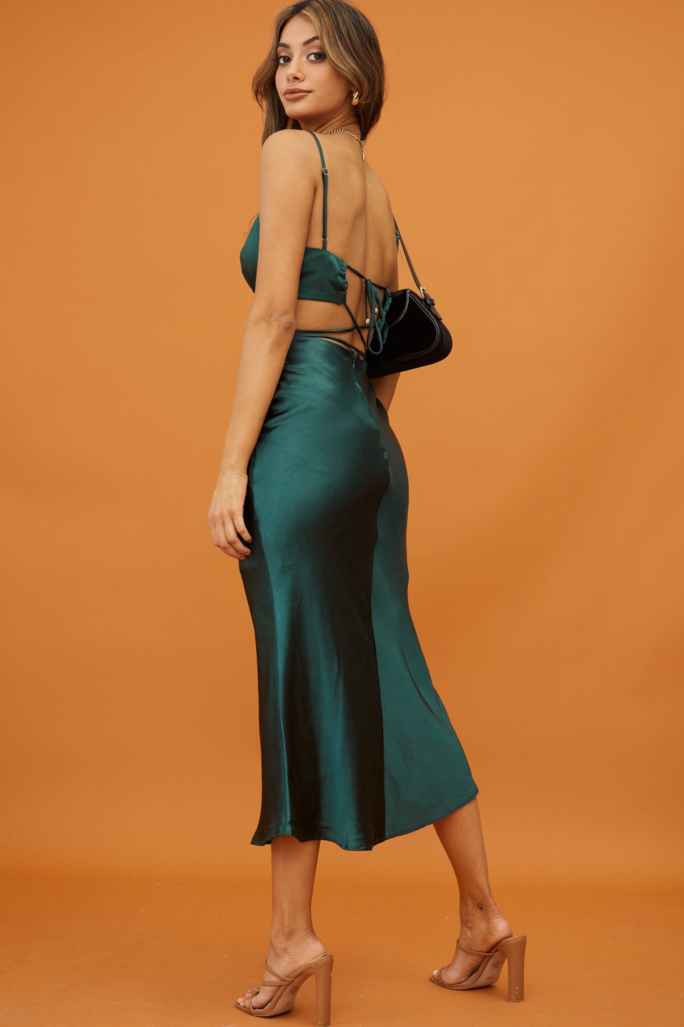 City Lights Cut-Out Waist Strappy Back Midi Dress Jade-Maymioy