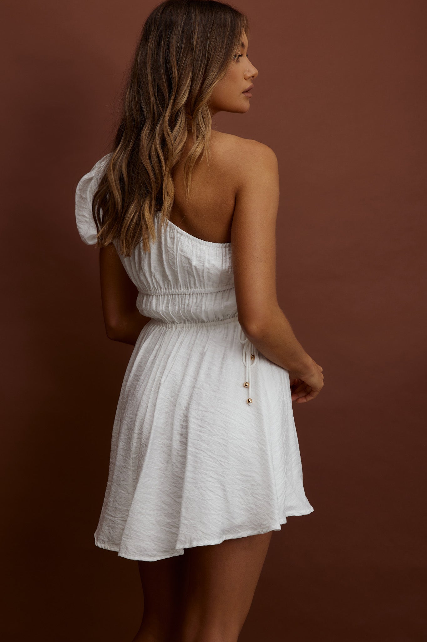 True Heart One-Shoulder A-Line Dress White-Maymioy