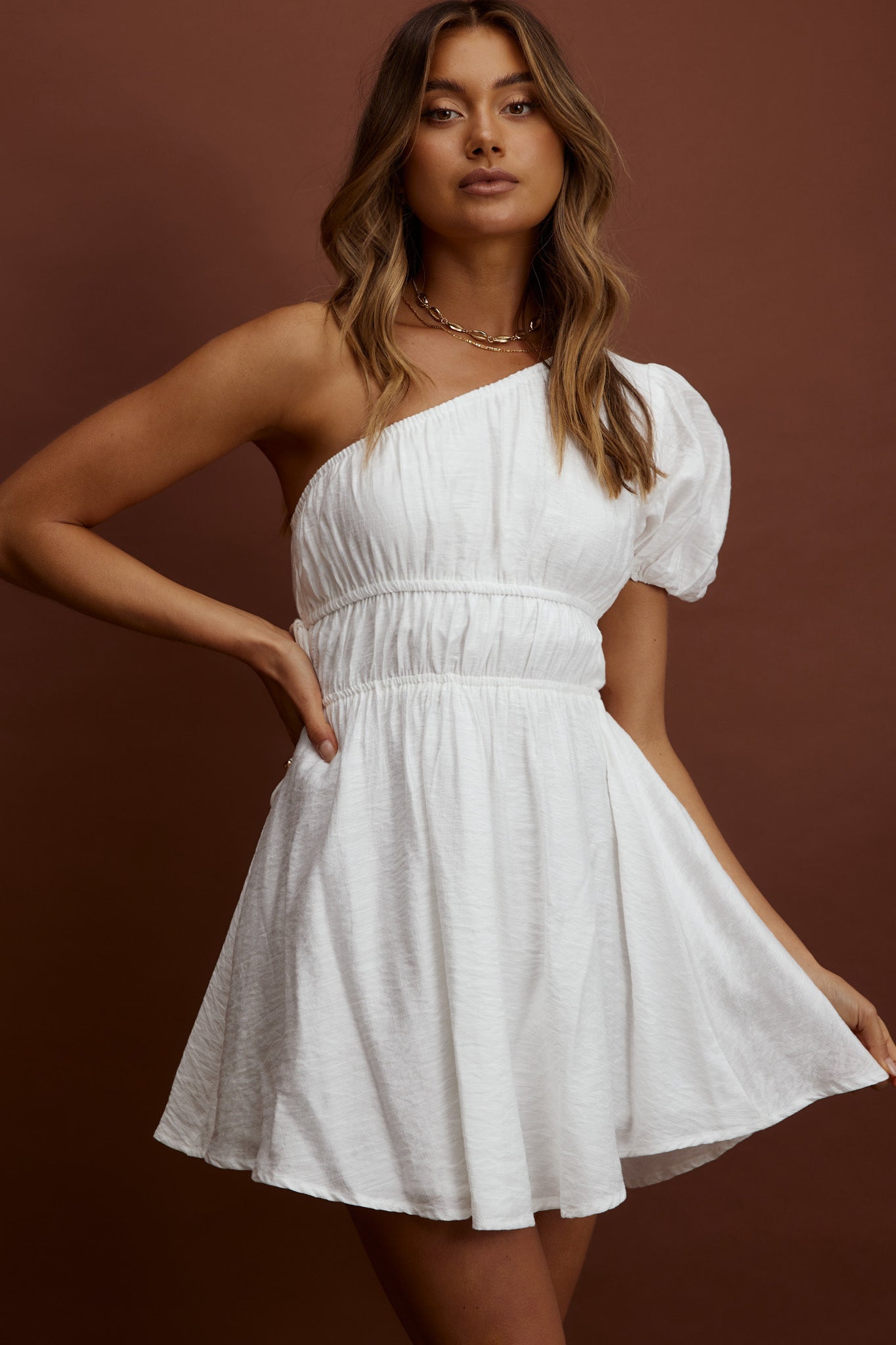 True Heart One-Shoulder A-Line Dress White-Maymioy