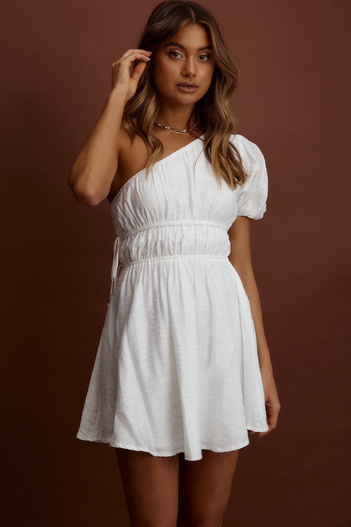 True Heart One-Shoulder A-Line Dress White-Maymioy