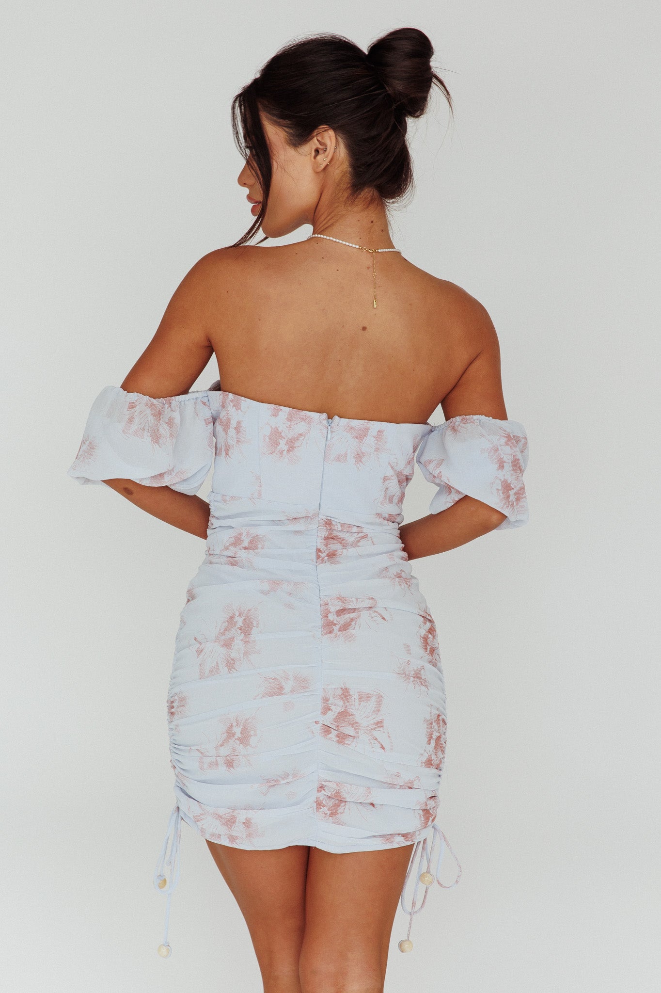 Summer In Paradise Sweetheart Neckline Ruched Side Dress Printed Blue-Maymioy