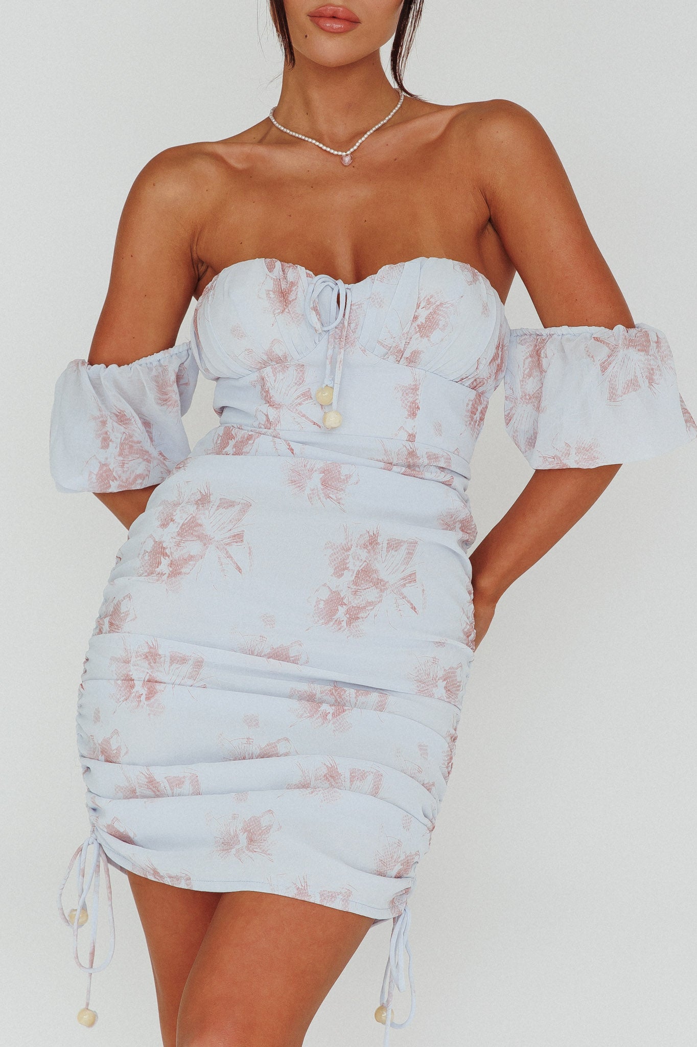 Summer In Paradise Sweetheart Neckline Ruched Side Dress Printed Blue-Maymioy