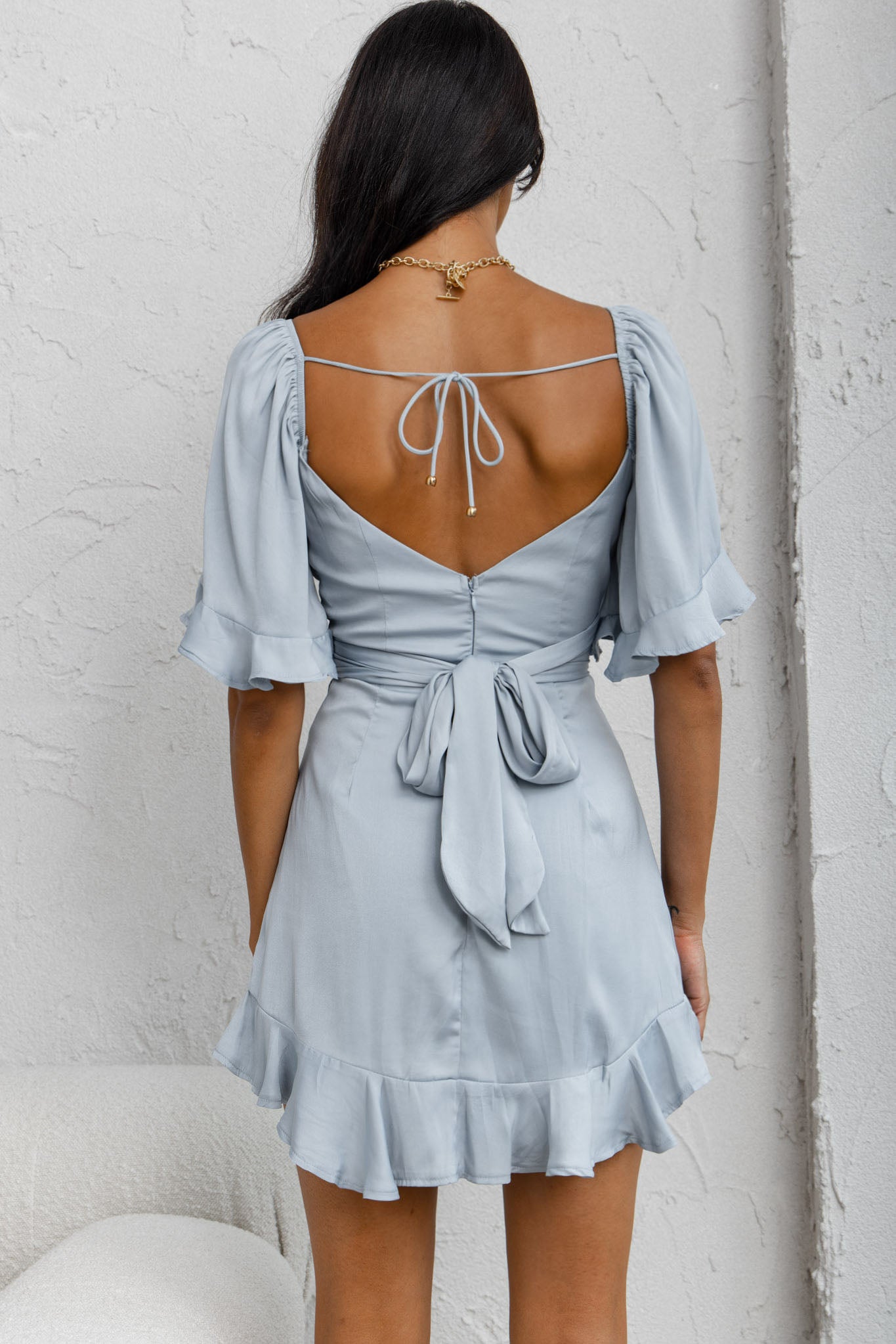 Hand In Mine Ruffle Hem Dress Blue-Maymioy