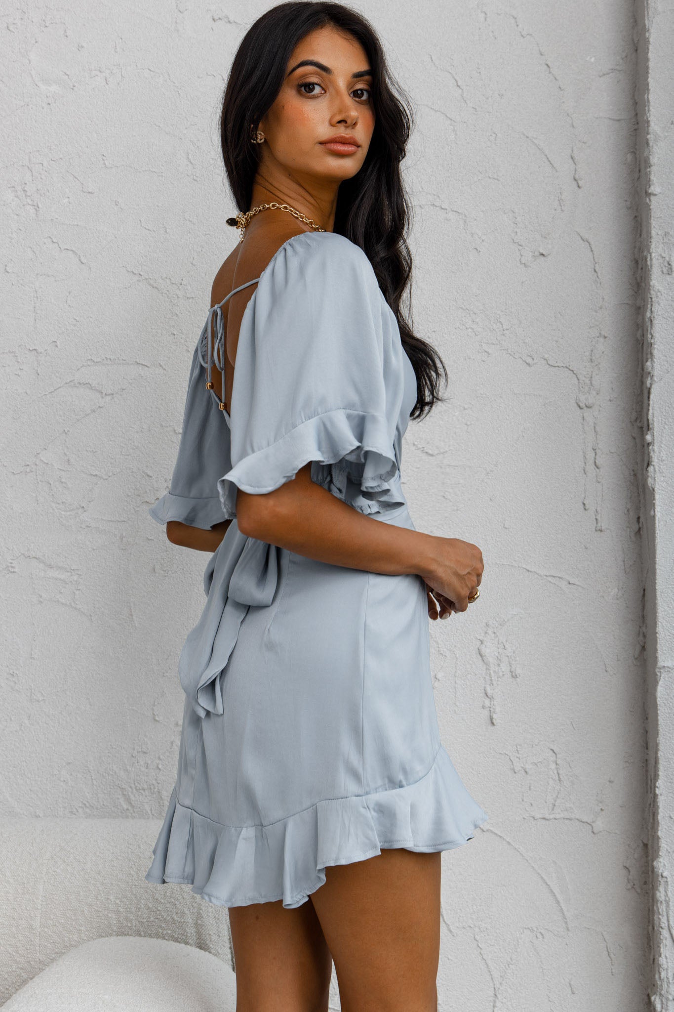 Hand In Mine Ruffle Hem Dress Blue-Maymioy